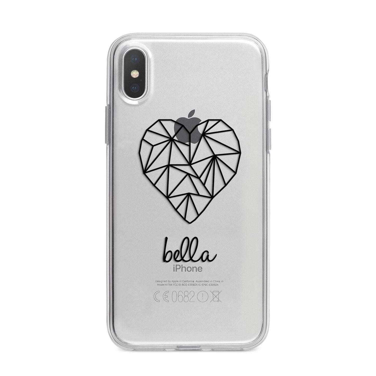 Personalised Geometric Heart Name Clear iPhone X Bumper Case on Silver iPhone Alternative Image 1