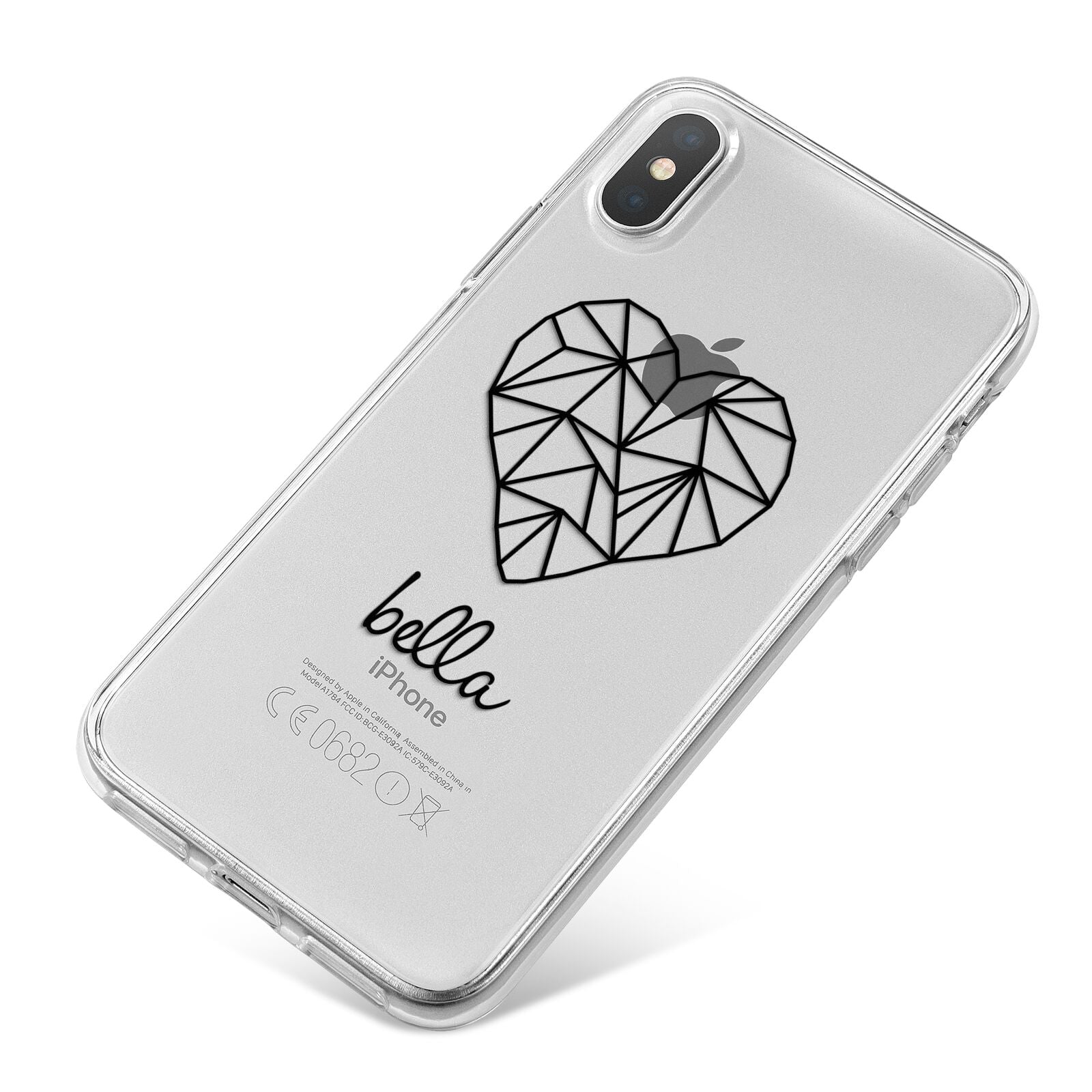 Personalised Geometric Heart Name Clear iPhone X Bumper Case on Silver iPhone