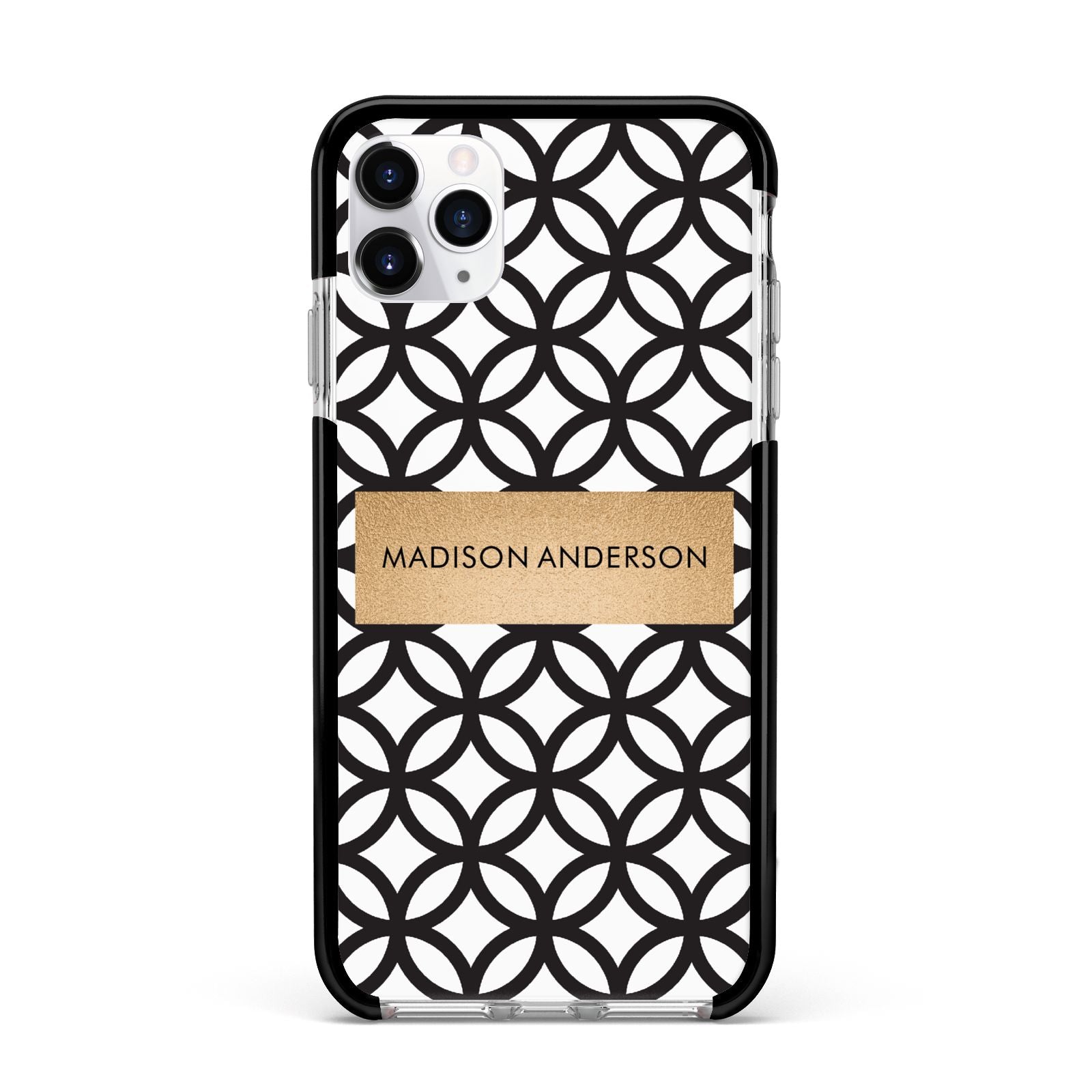 Personalised Geometric Name Or Initials Custom Apple iPhone 11 Pro Max in Silver with Black Impact Case
