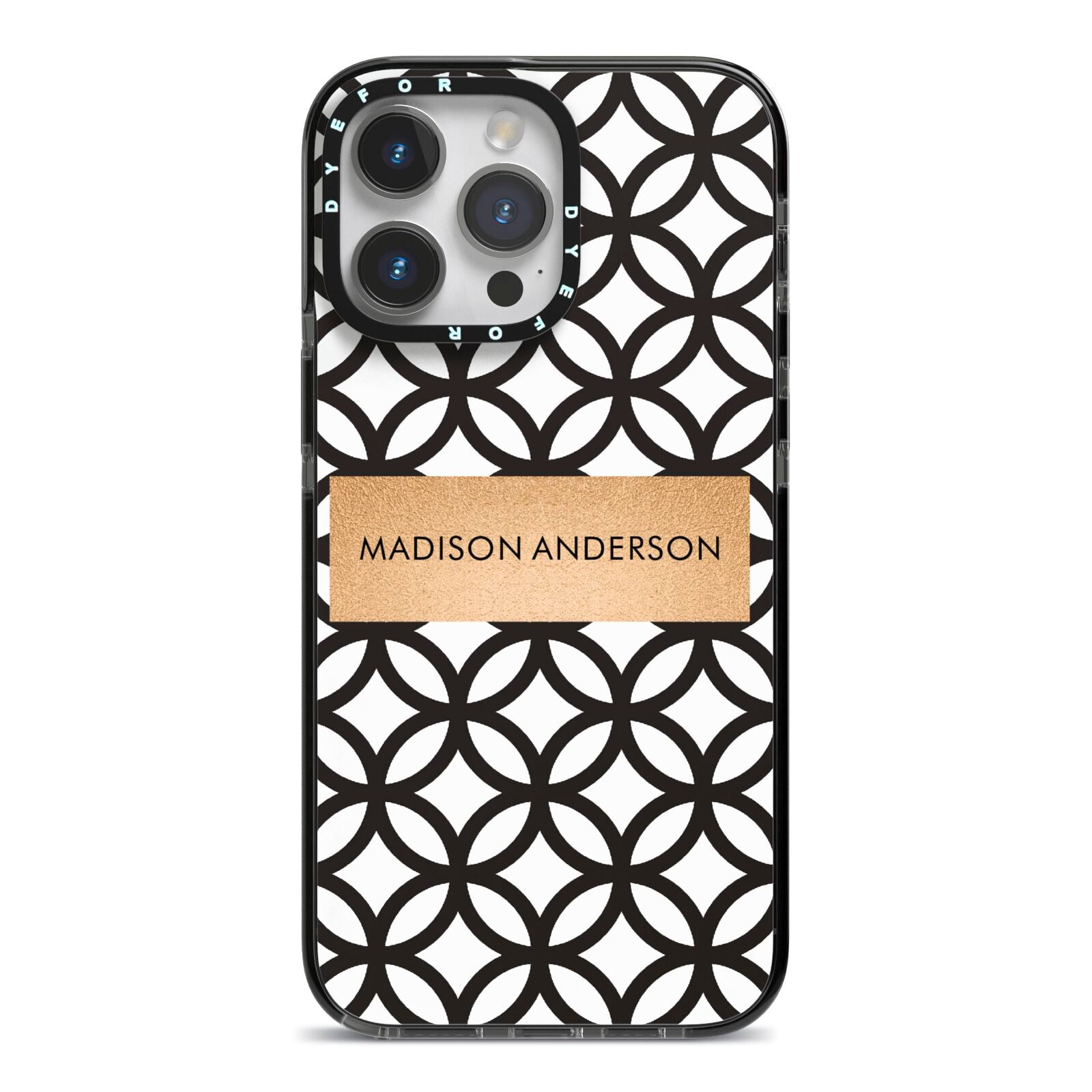 Personalised Geometric Name Or Initials Custom iPhone 14 Pro Max Black Impact Case on Silver phone