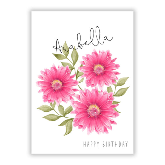 Personalised Gerbera Happy Birthday A5 Flat Greetings Card