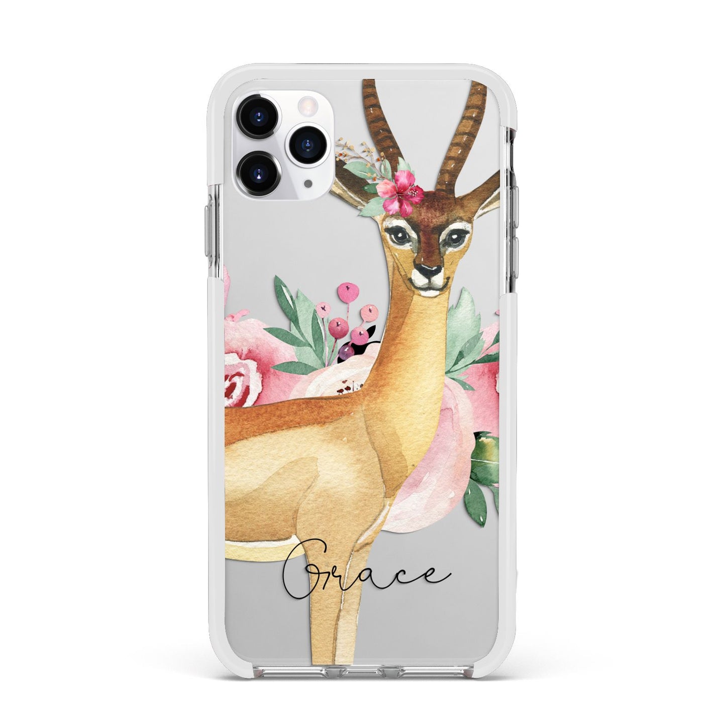 Personalised Gerenuk Apple iPhone 11 Pro Max in Silver with White Impact Case