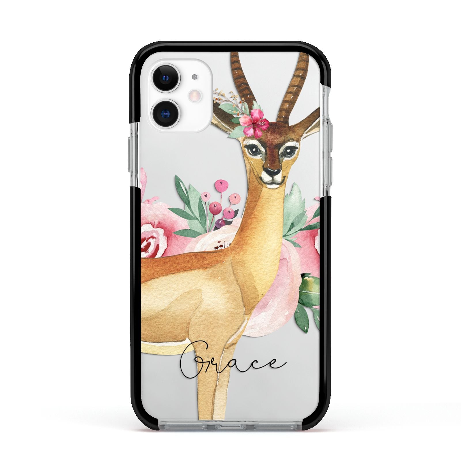 Personalised Gerenuk Apple iPhone 11 in White with Black Impact Case