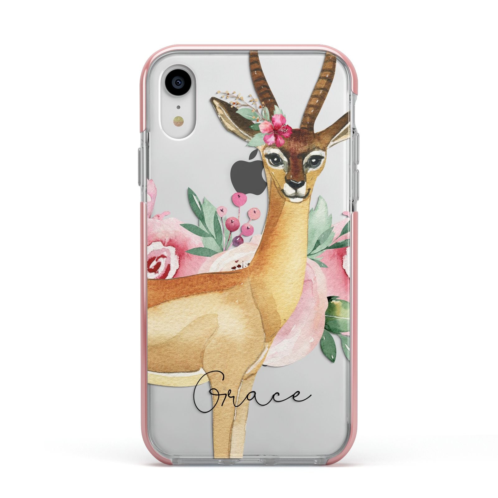 Personalised Gerenuk Apple iPhone XR Impact Case Pink Edge on Silver Phone