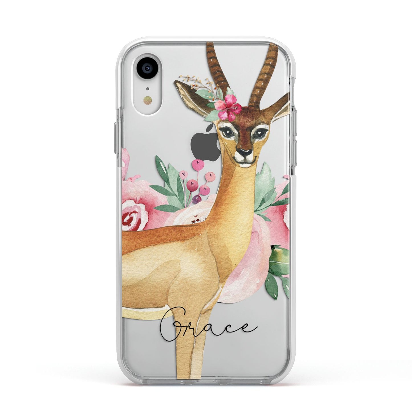 Personalised Gerenuk Apple iPhone XR Impact Case White Edge on Silver Phone