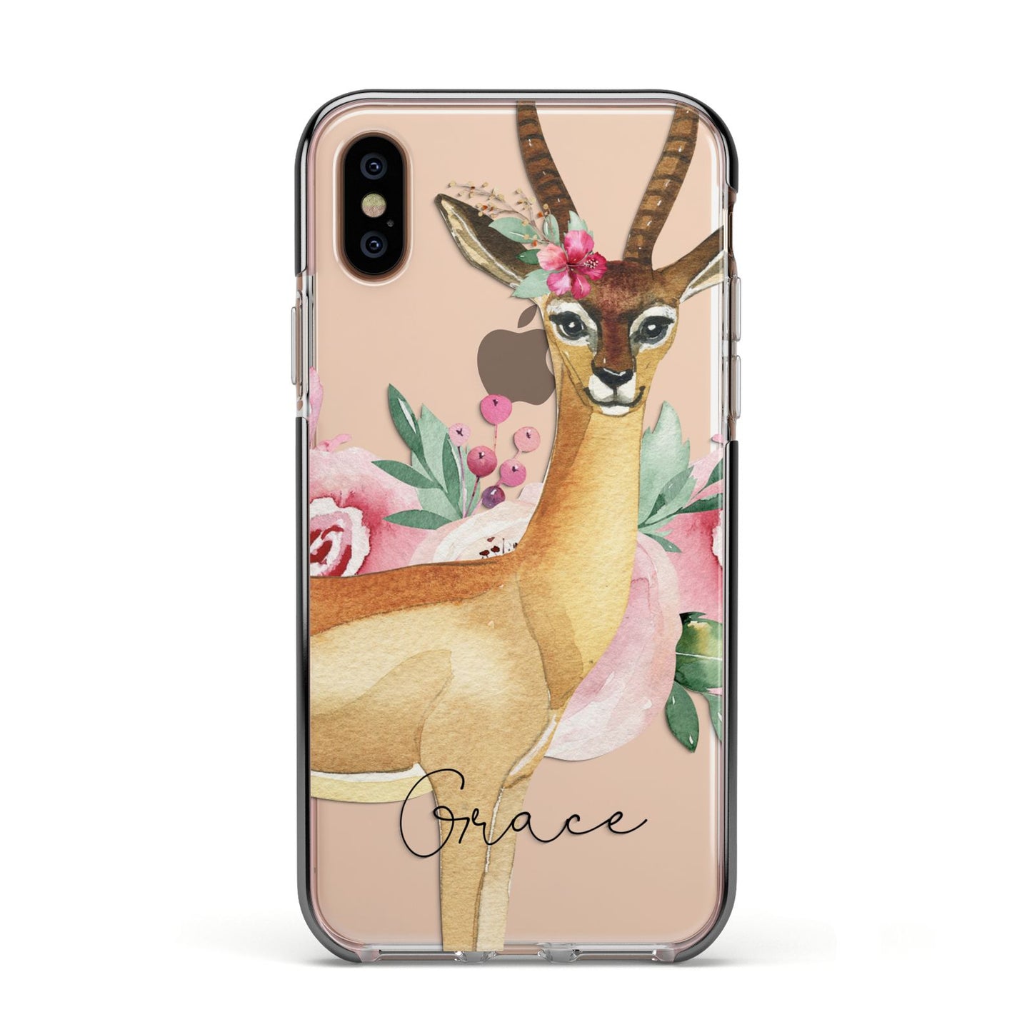 Personalised Gerenuk Apple iPhone Xs Impact Case Black Edge on Gold Phone