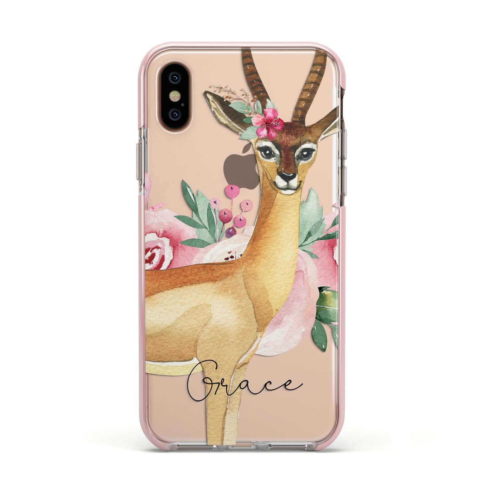 Personalised Gerenuk Apple iPhone Xs Impact Case Pink Edge on Gold Phone