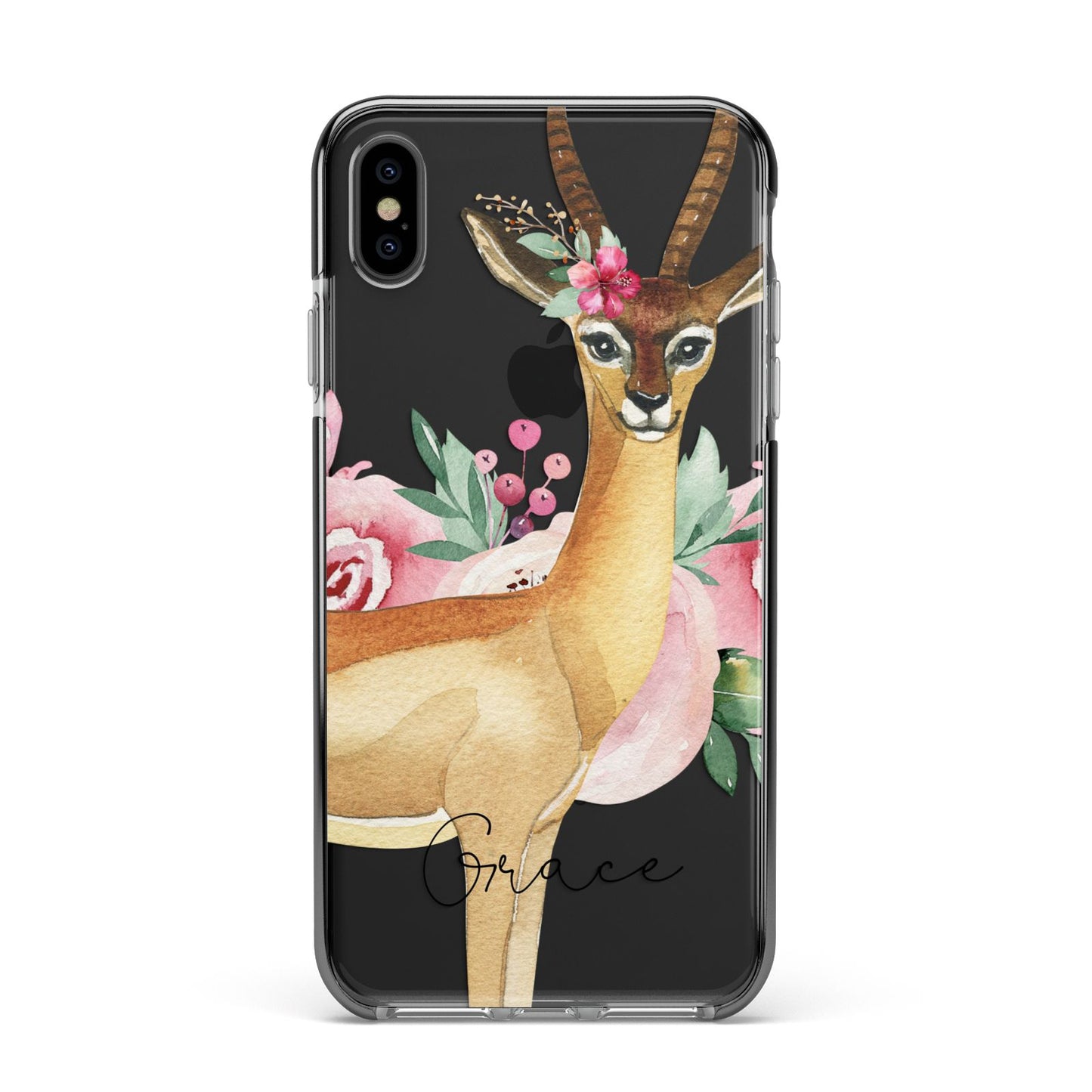 Personalised Gerenuk Apple iPhone Xs Max Impact Case Black Edge on Black Phone