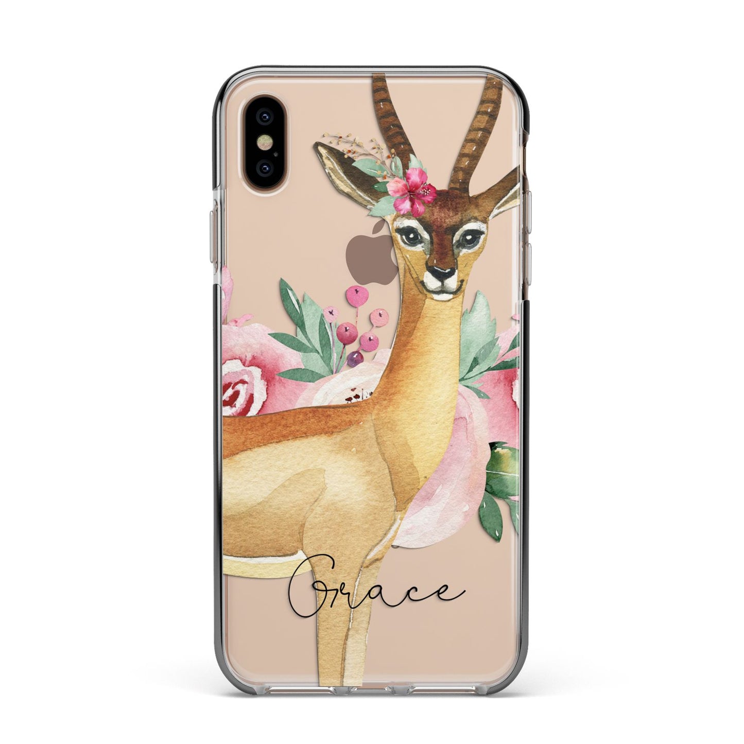 Personalised Gerenuk Apple iPhone Xs Max Impact Case Black Edge on Gold Phone