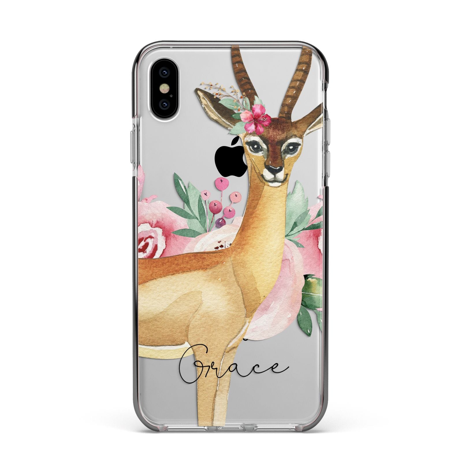 Personalised Gerenuk Apple iPhone Xs Max Impact Case Black Edge on Silver Phone