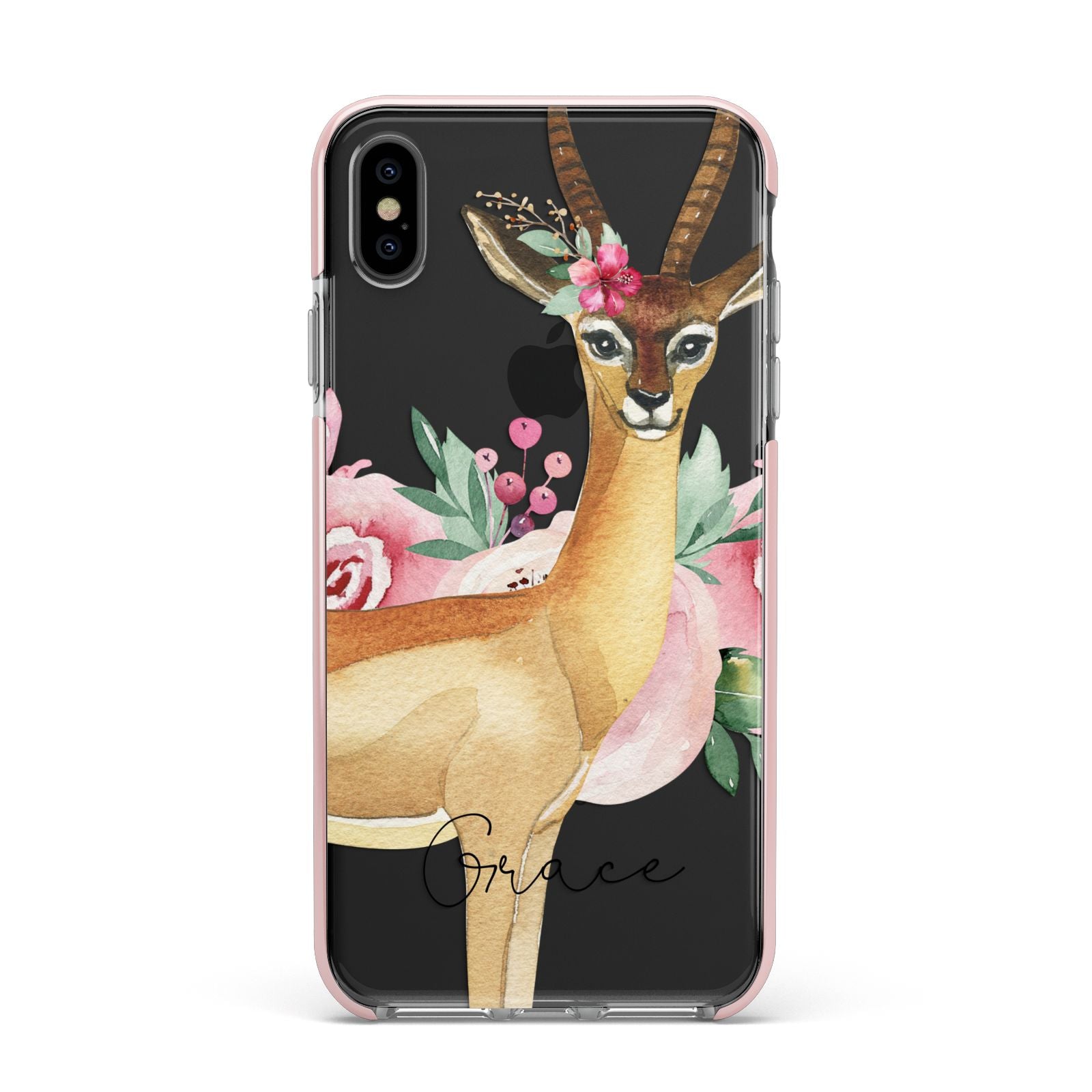 Personalised Gerenuk Apple iPhone Xs Max Impact Case Pink Edge on Black Phone