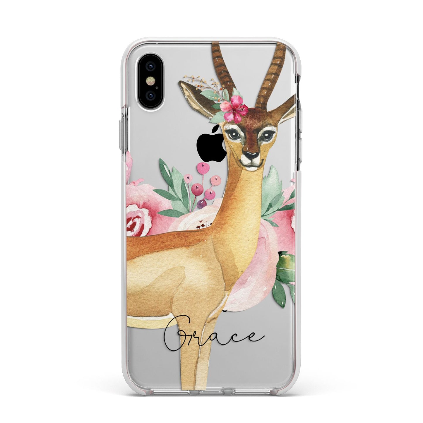 Personalised Gerenuk Apple iPhone Xs Max Impact Case White Edge on Silver Phone