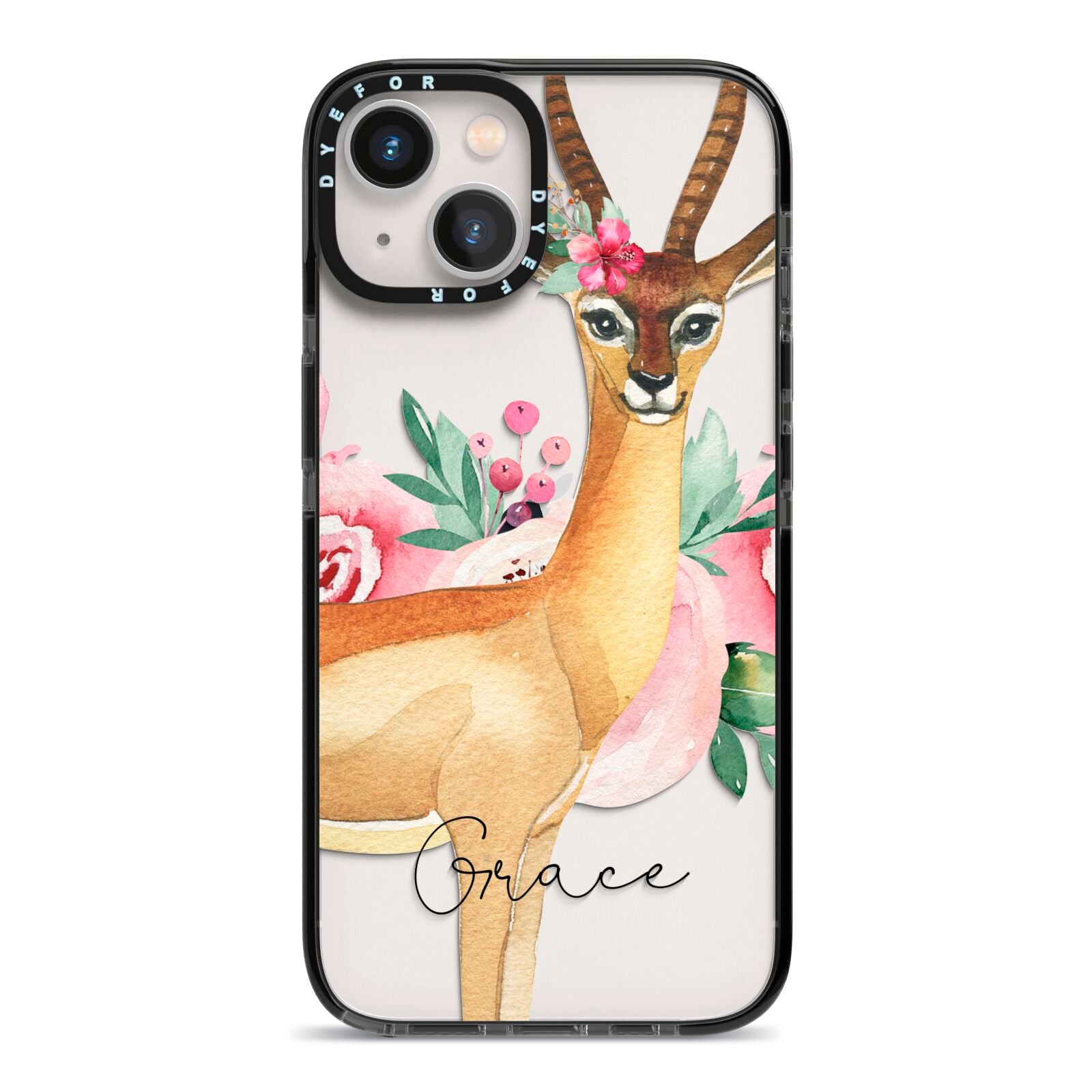 Personalised Gerenuk iPhone 13 Black Impact Case on Silver phone