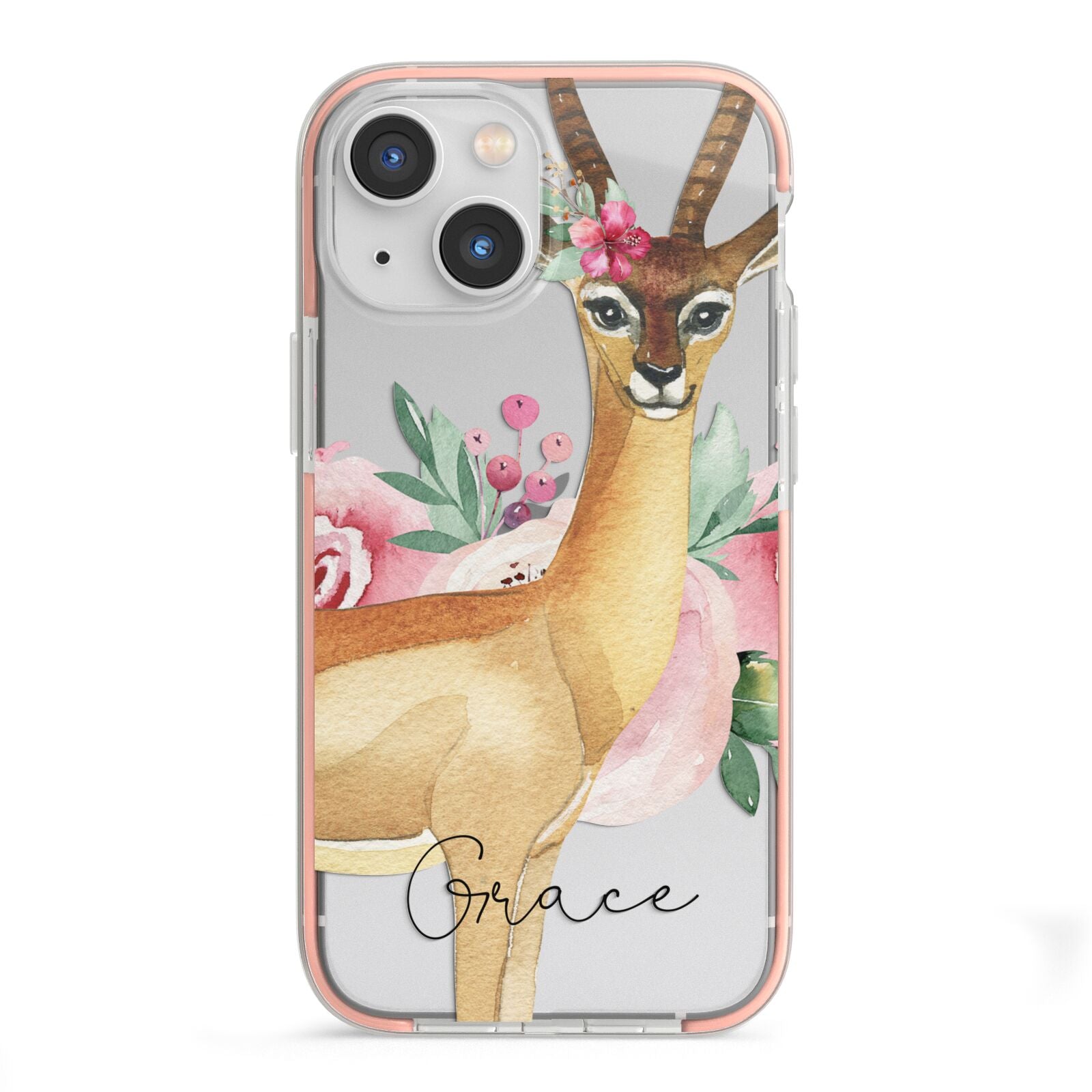 Personalised Gerenuk iPhone 13 Mini TPU Impact Case with Pink Edges