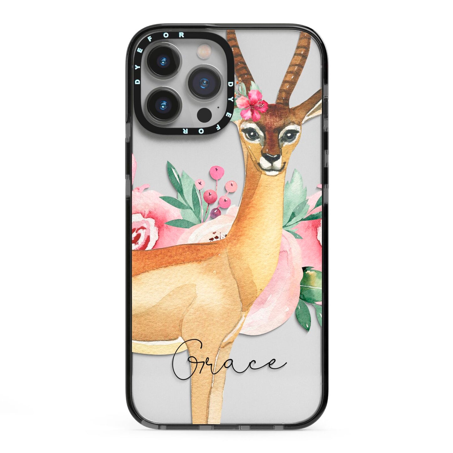 Personalised Gerenuk iPhone 13 Pro Max Black Impact Case on Silver phone