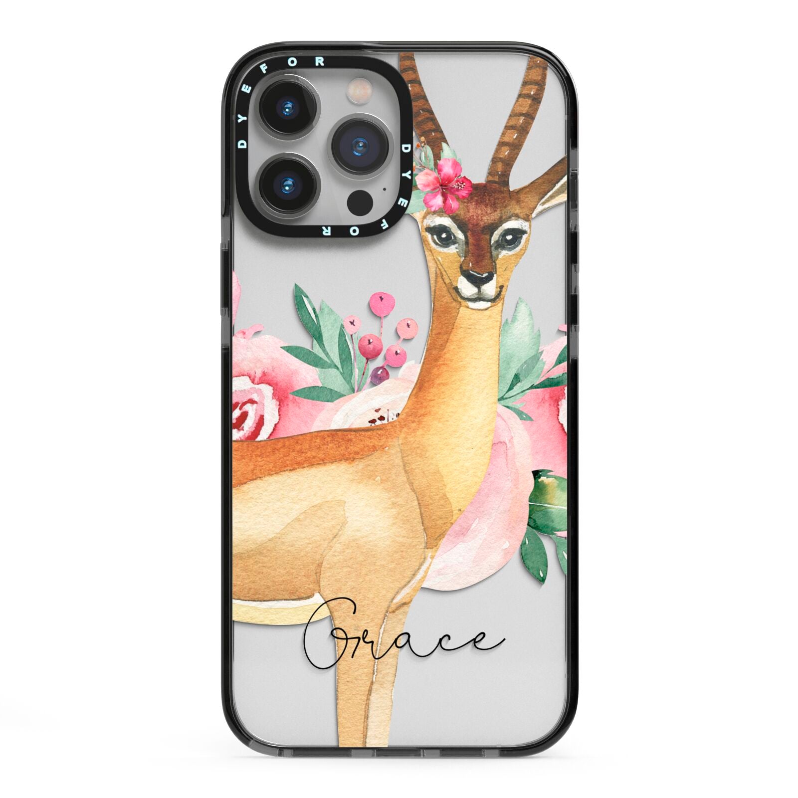 Personalised Gerenuk iPhone 13 Pro Max Black Impact Case on Silver phone