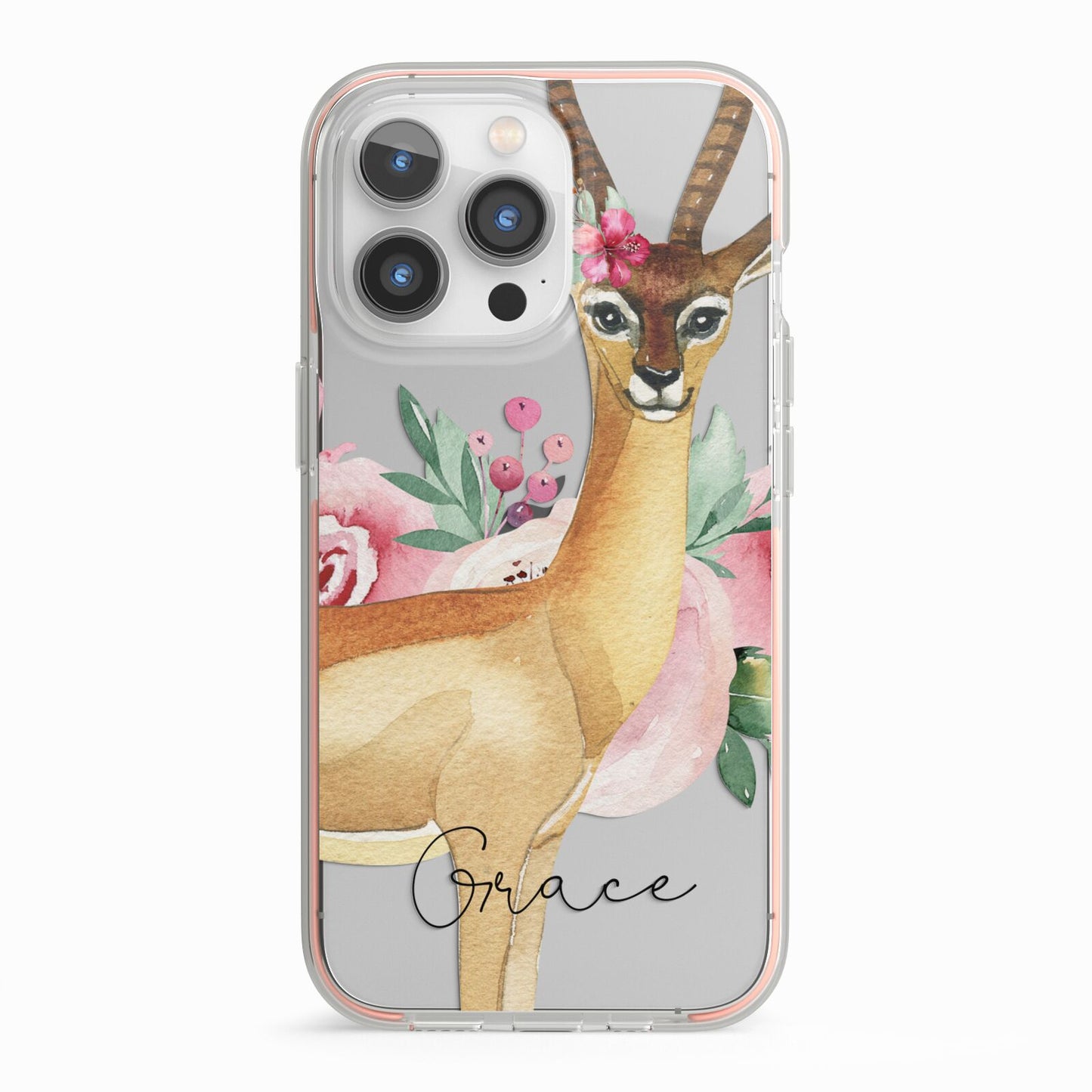 Personalised Gerenuk iPhone 13 Pro TPU Impact Case with Pink Edges