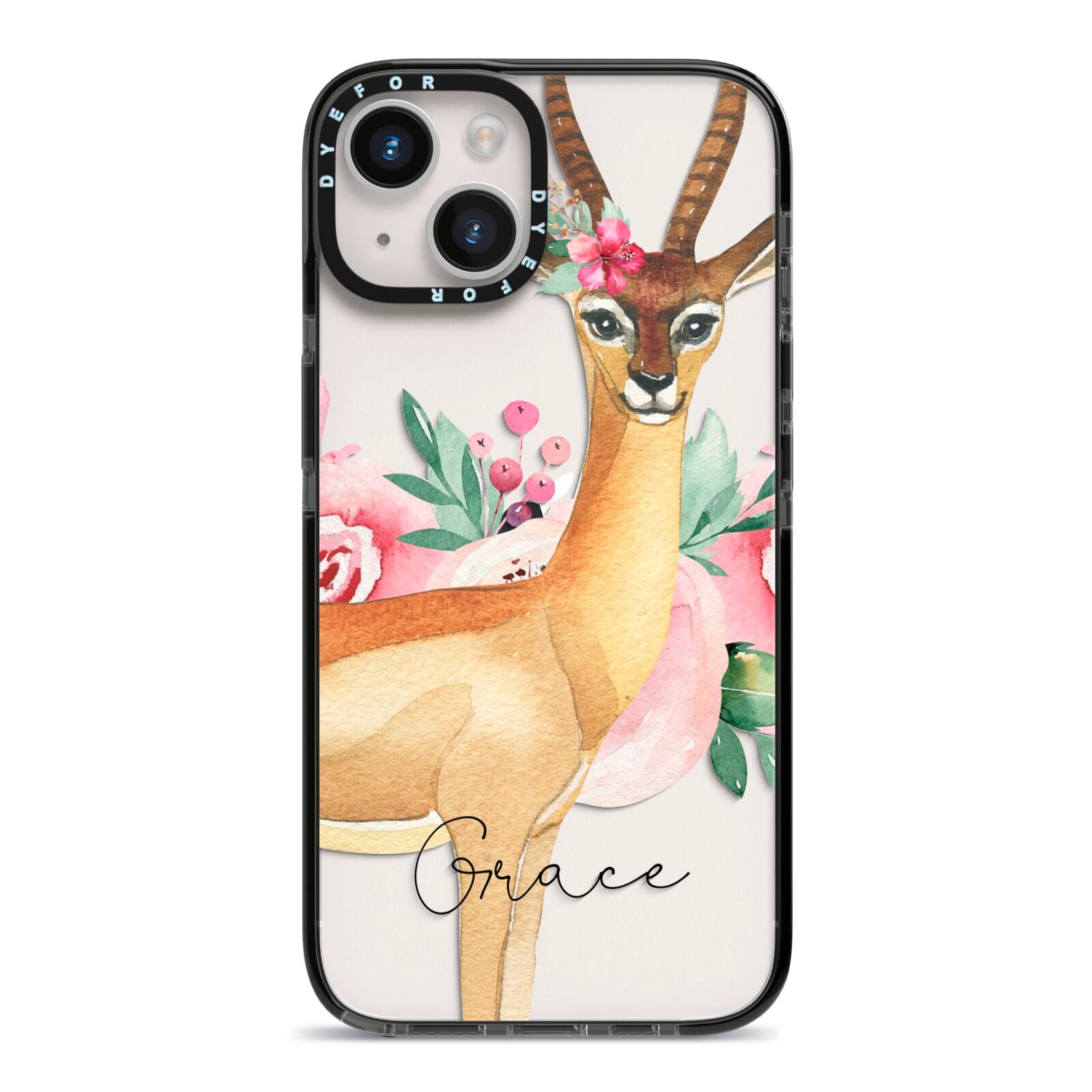 Personalised Gerenuk iPhone 14 Black Impact Case on Silver phone