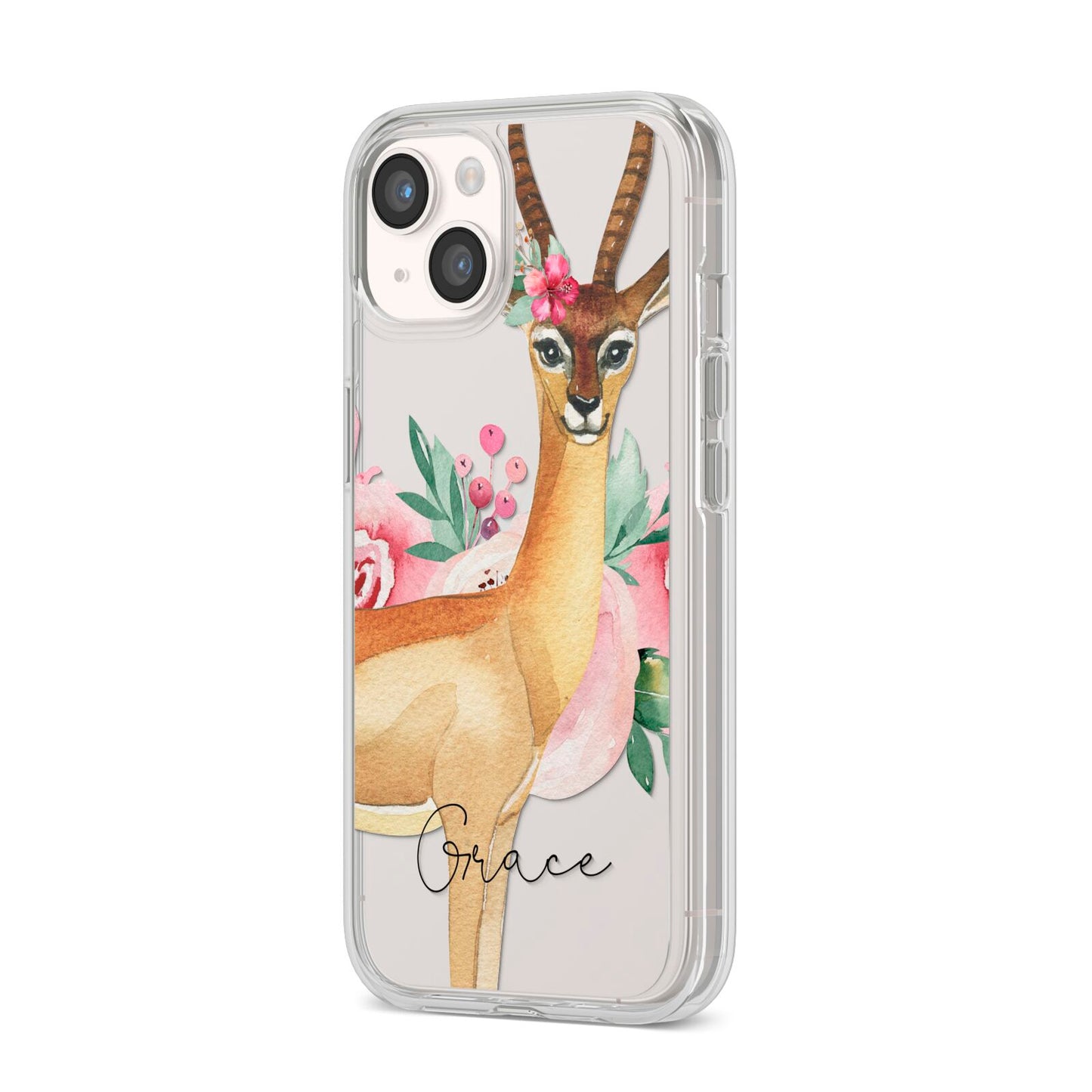 Personalised Gerenuk iPhone 14 Clear Tough Case Starlight Angled Image