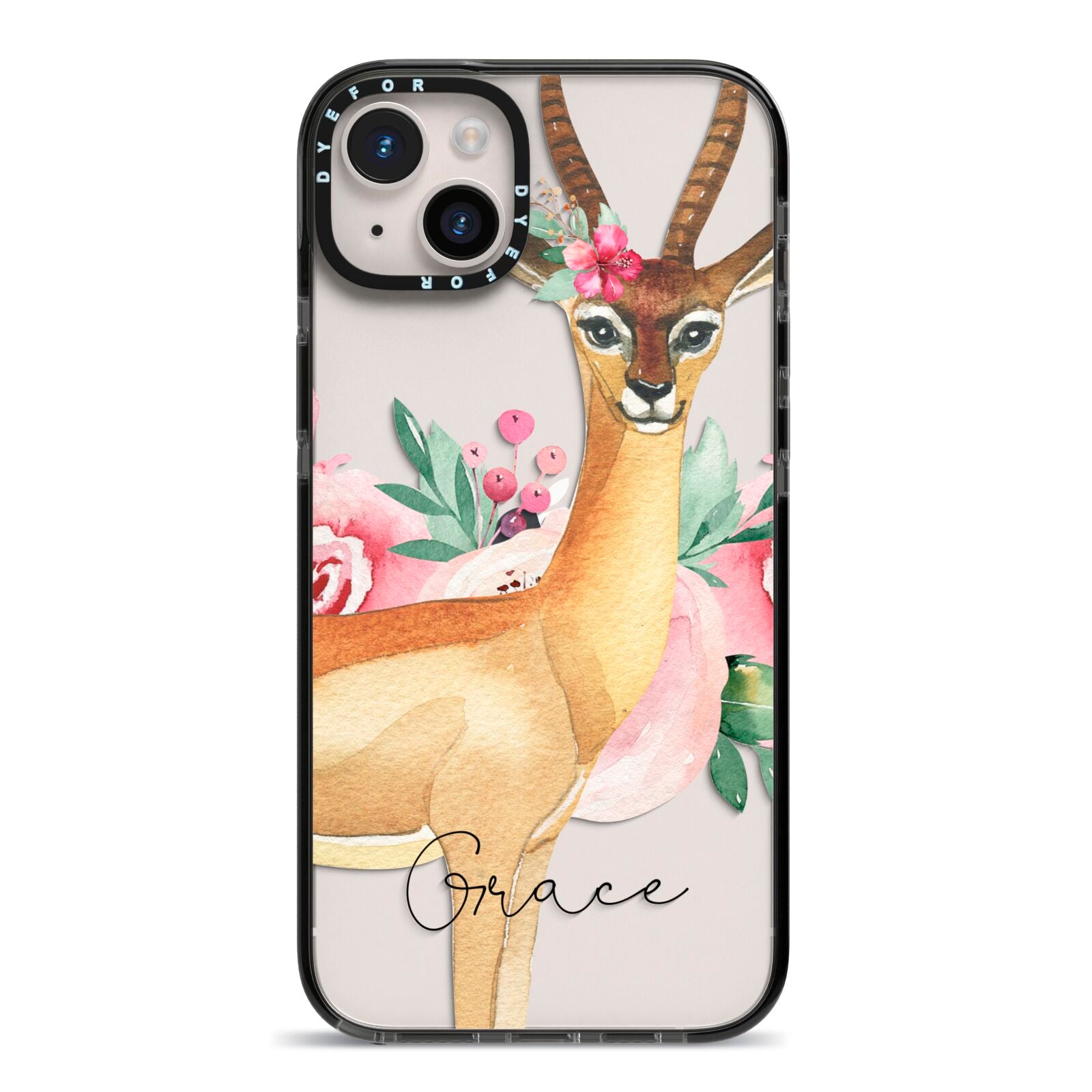 Personalised Gerenuk iPhone 14 Plus Black Impact Case on Silver phone
