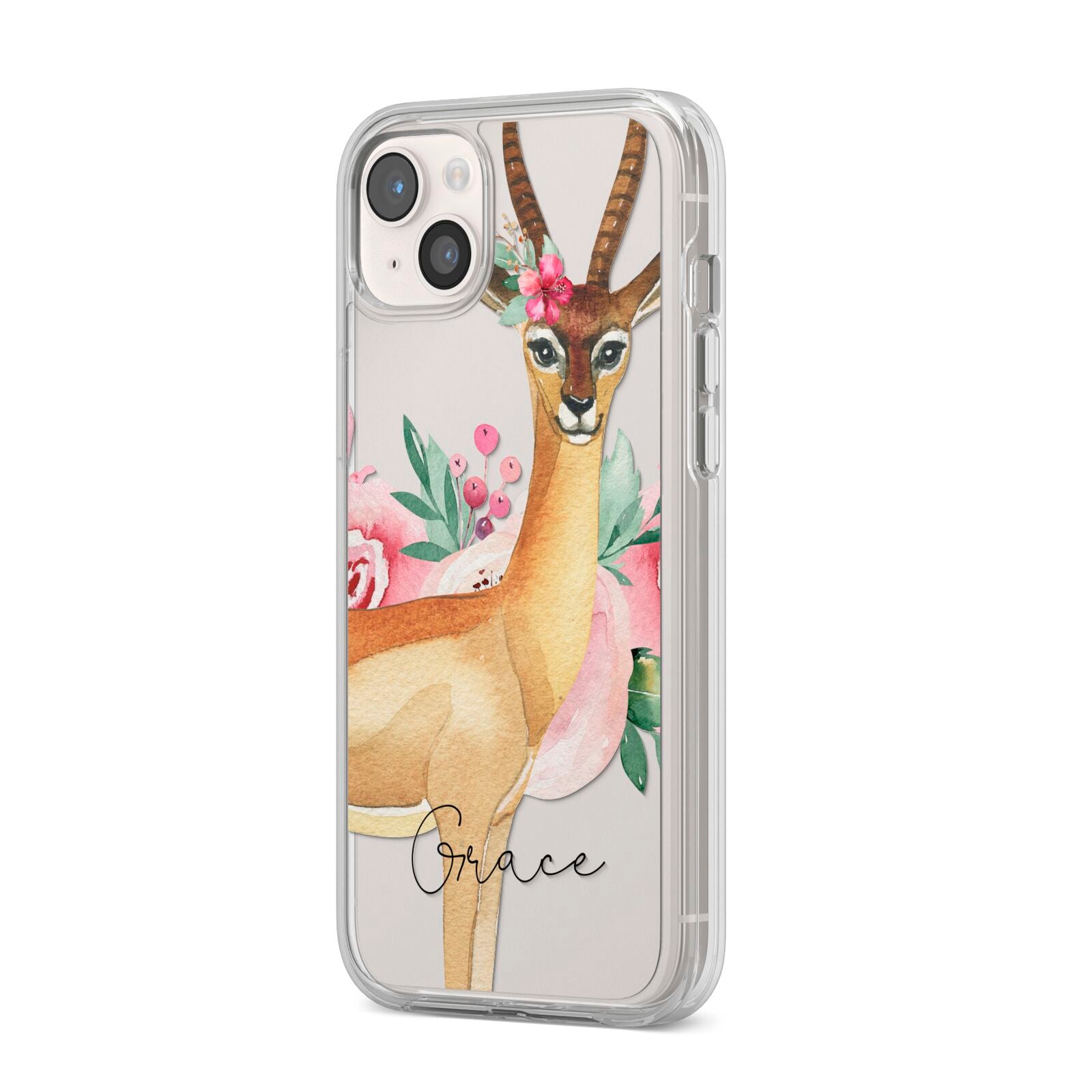 Personalised Gerenuk iPhone 14 Plus Clear Tough Case Starlight Angled Image