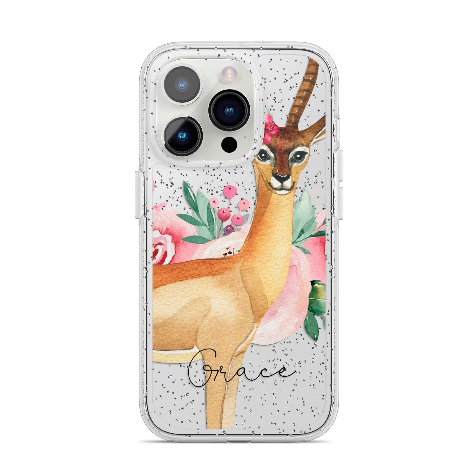 Personalised Gerenuk iPhone 14 Pro Glitter Tough Case Silver
