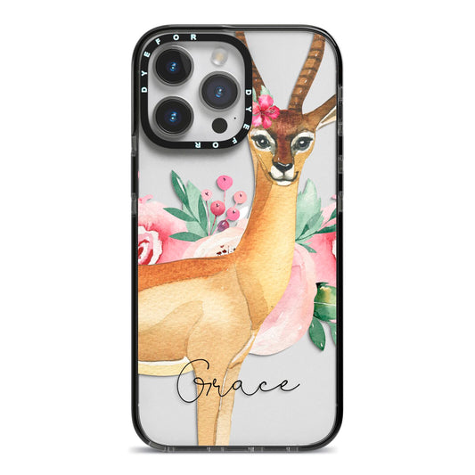 Personalised Gerenuk iPhone 14 Pro Max Black Impact Case on Silver phone