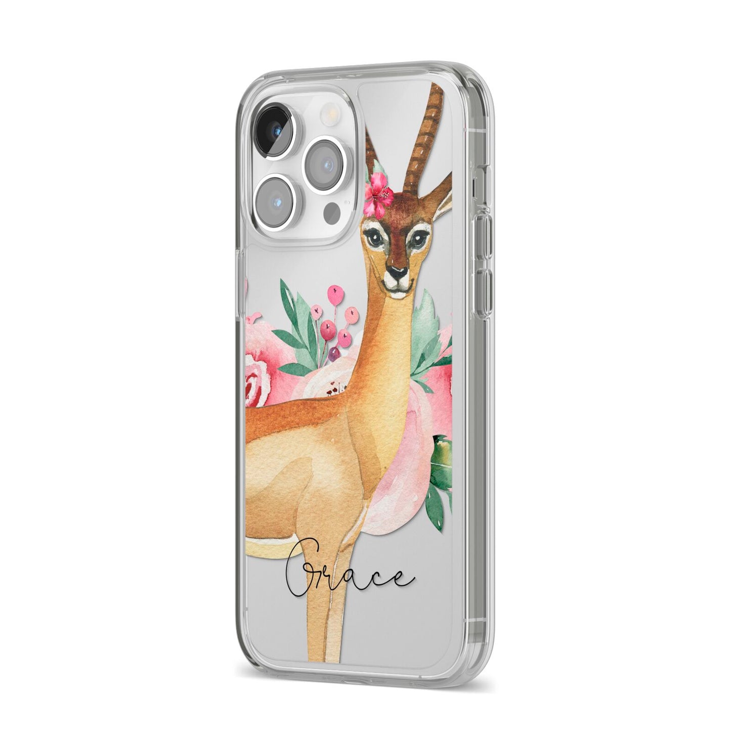 Personalised Gerenuk iPhone 14 Pro Max Clear Tough Case Silver Angled Image