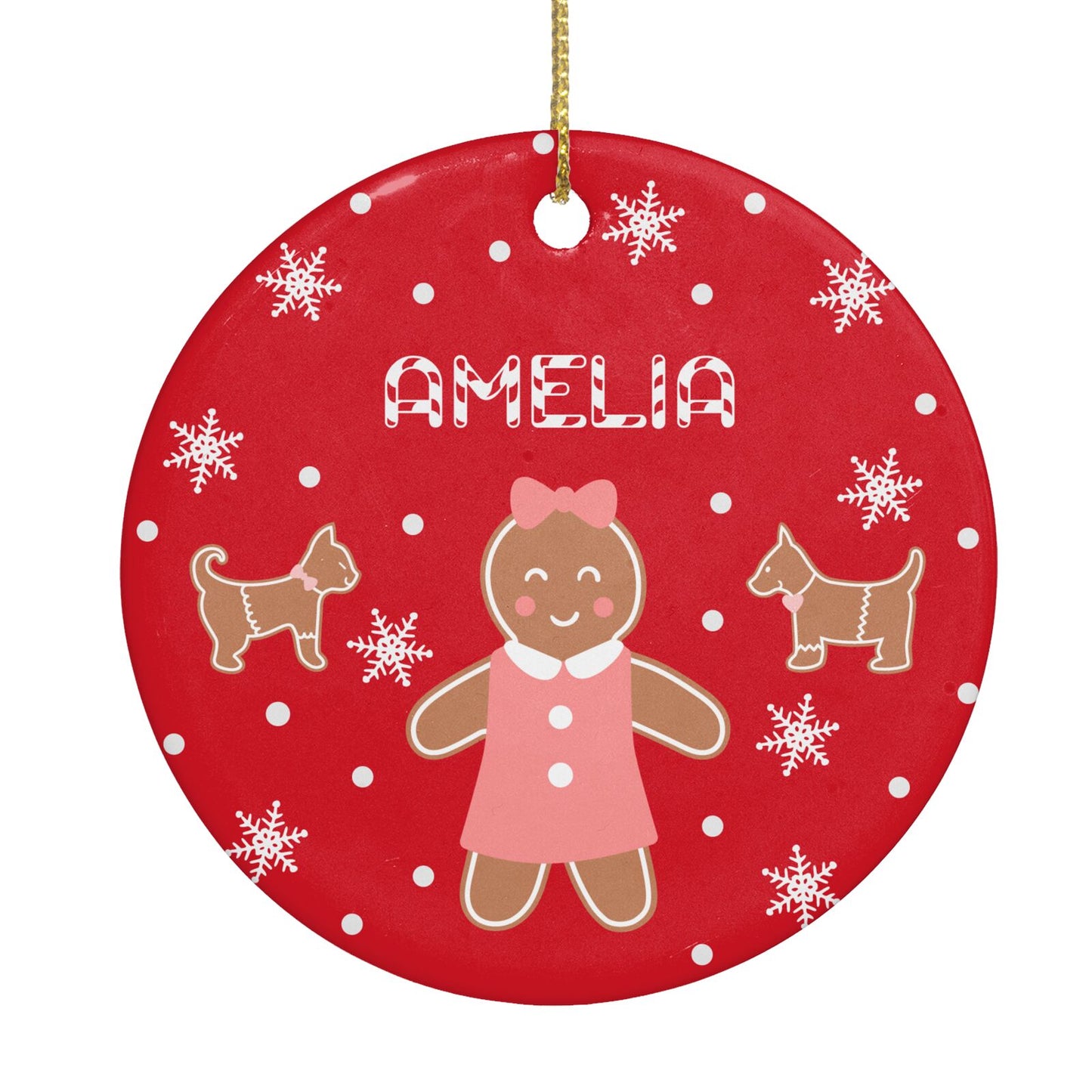 Personalised Gingerbread Girl Circle Decoration Back Image
