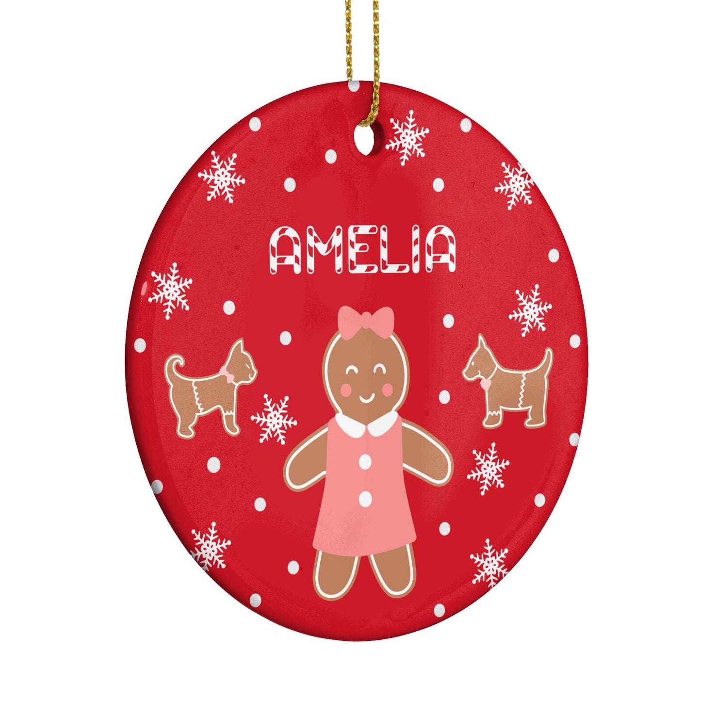 Personalised Gingerbread Girl Circle Decoration Side Angle