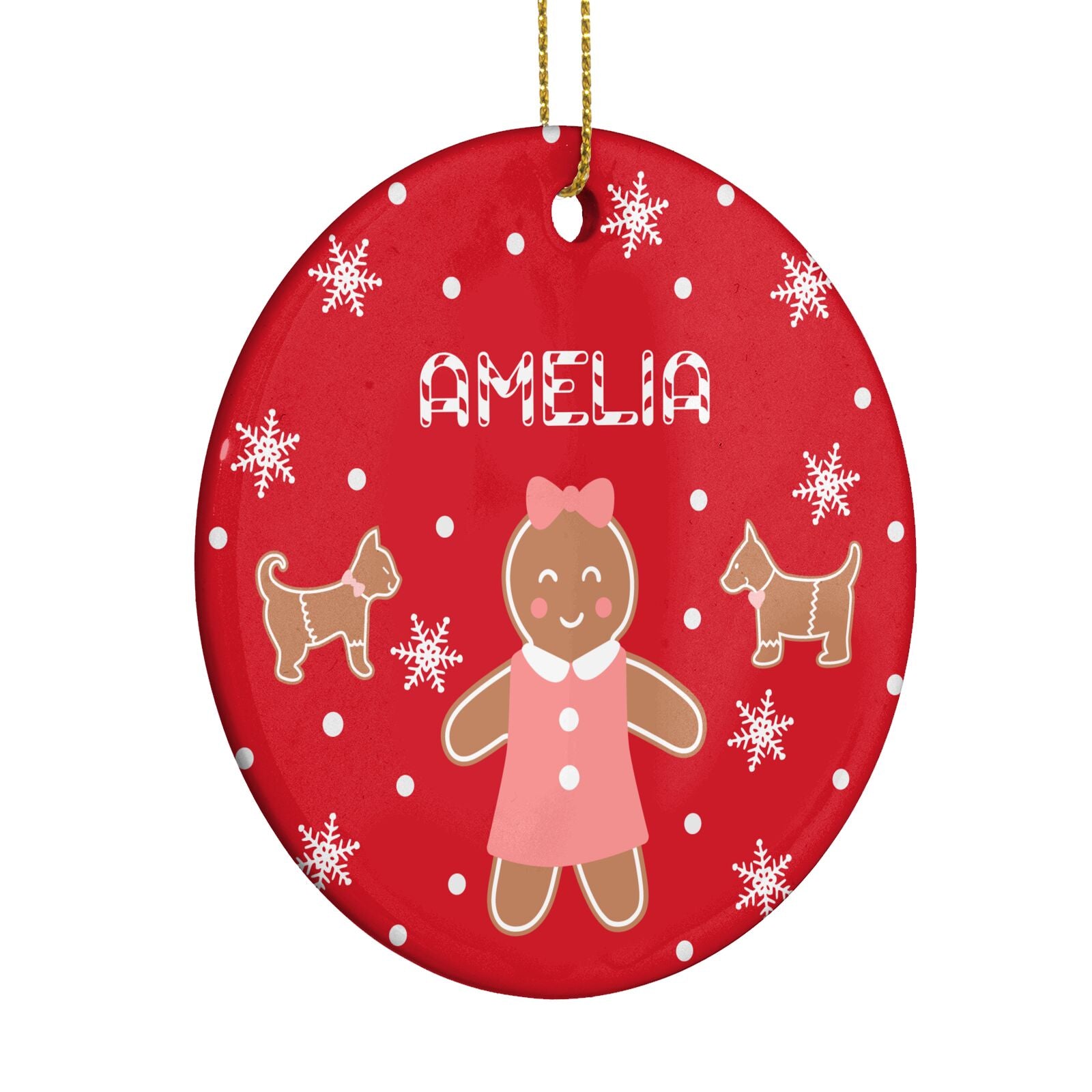 Personalised Gingerbread Girl Circle Decoration Side Angle