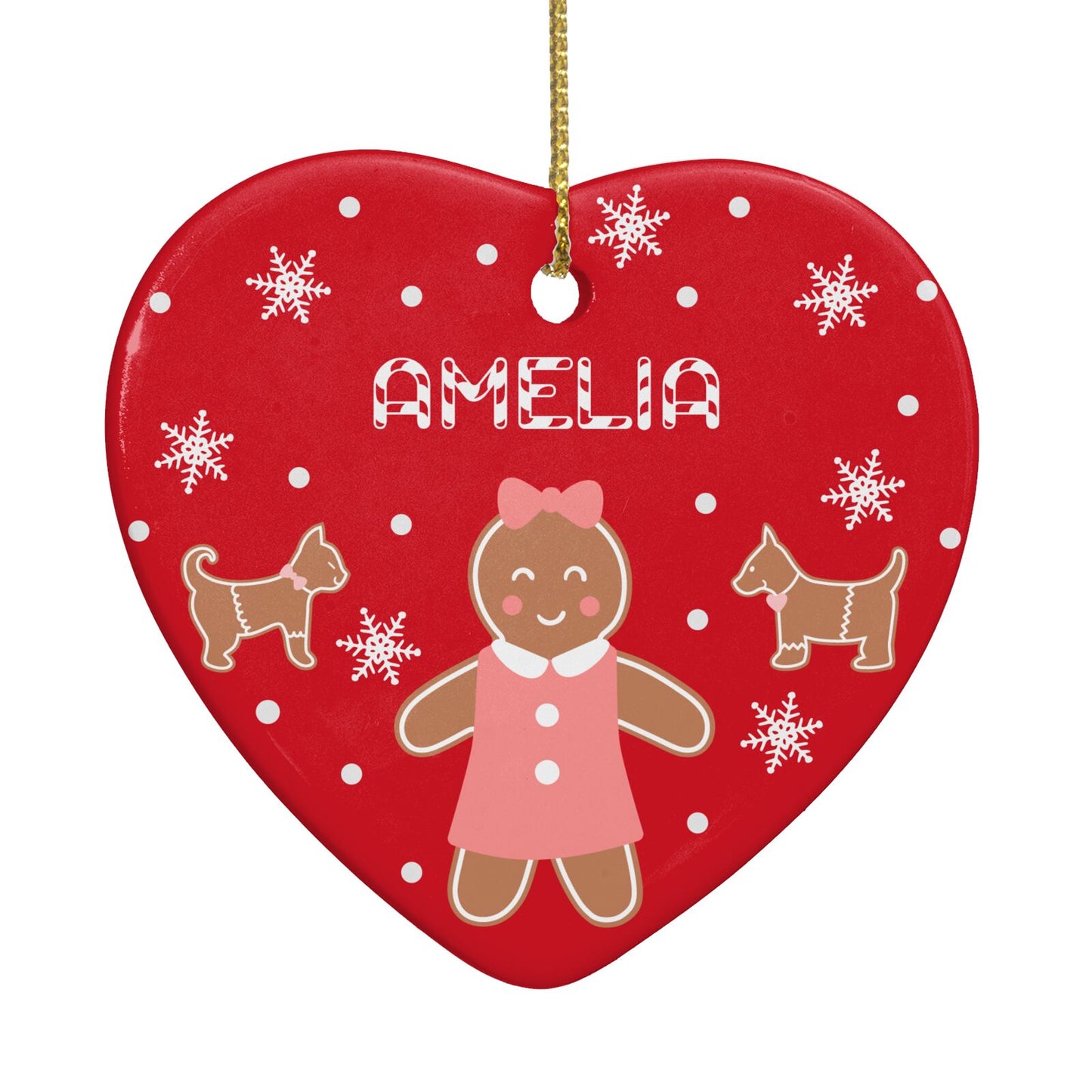 Personalised Gingerbread Girl Heart Decoration Back Image