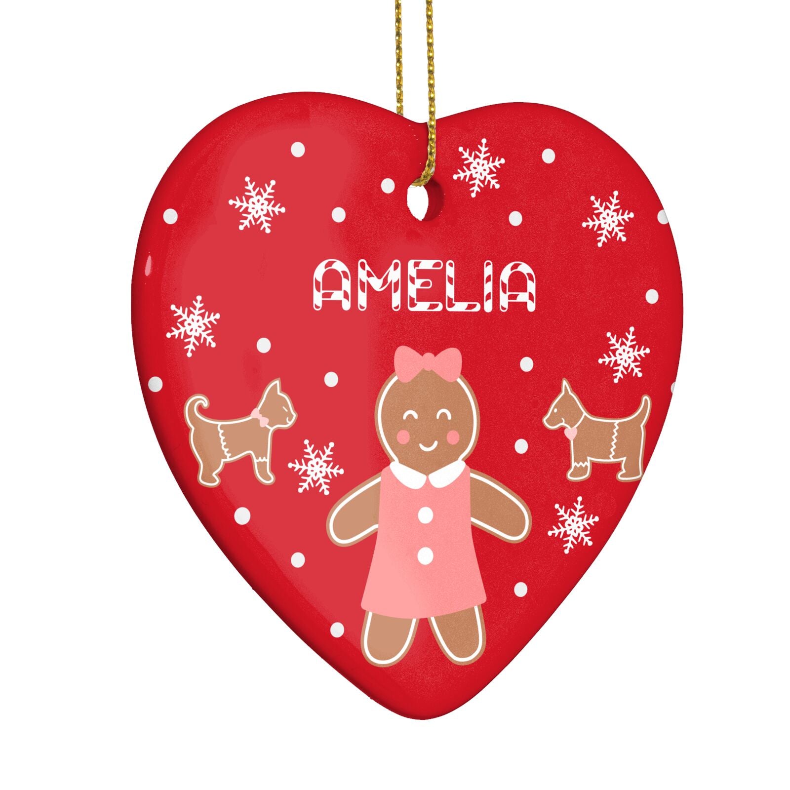 Personalised Gingerbread Girl Heart Decoration Side Angle