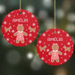 Personalised Gingerbread Girl Round Decoration on Christmas Background
