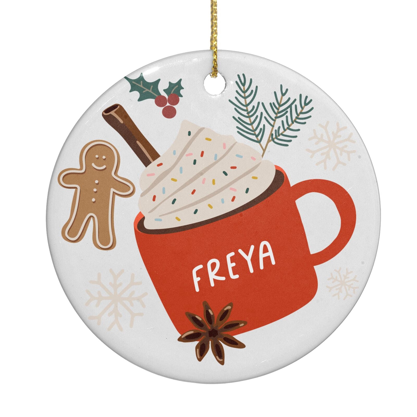 Personalised Gingerbread Latte Circle Decoration Back Image