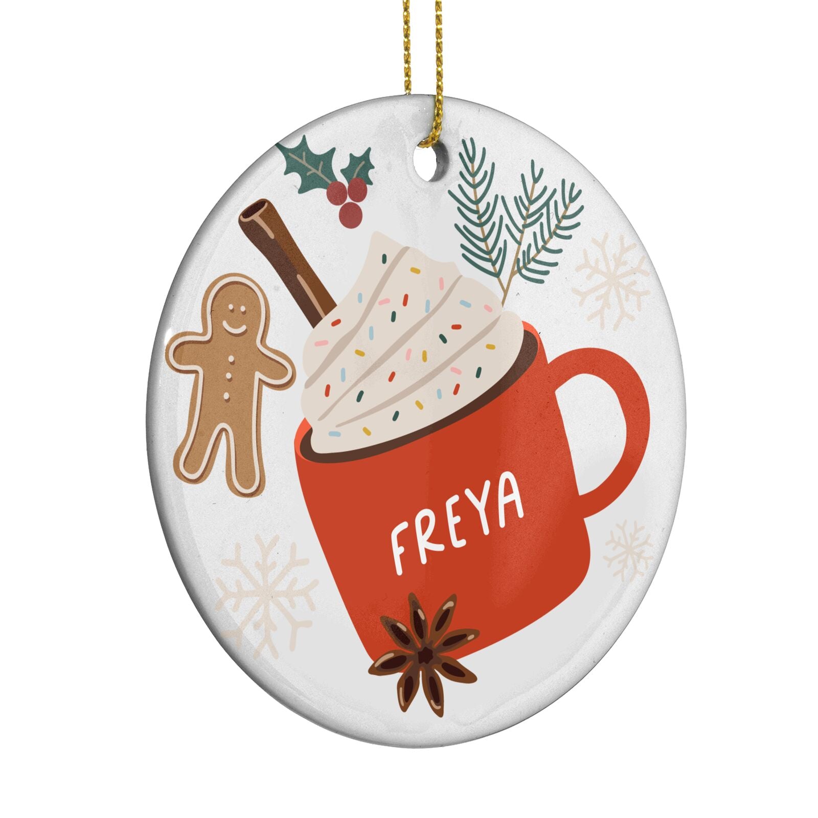 Personalised Gingerbread Latte Circle Decoration Side Angle