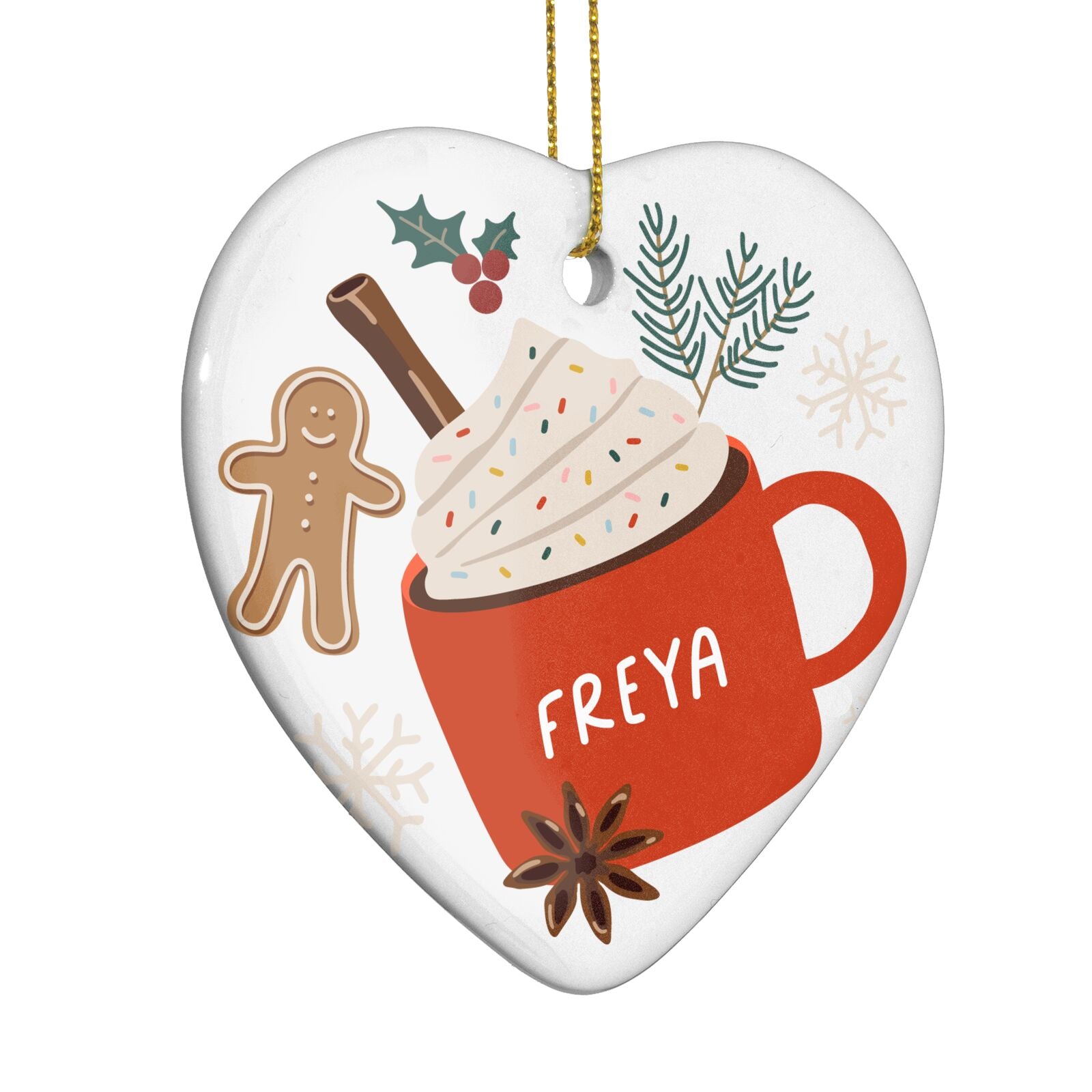 Personalised Gingerbread Latte Heart Decoration Side Angle
