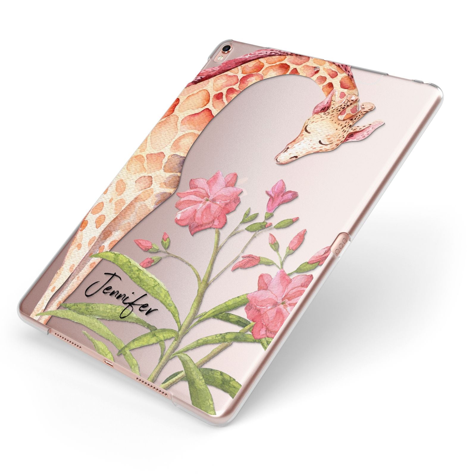 Personalised Giraffe Apple iPad Case on Rose Gold iPad Side View