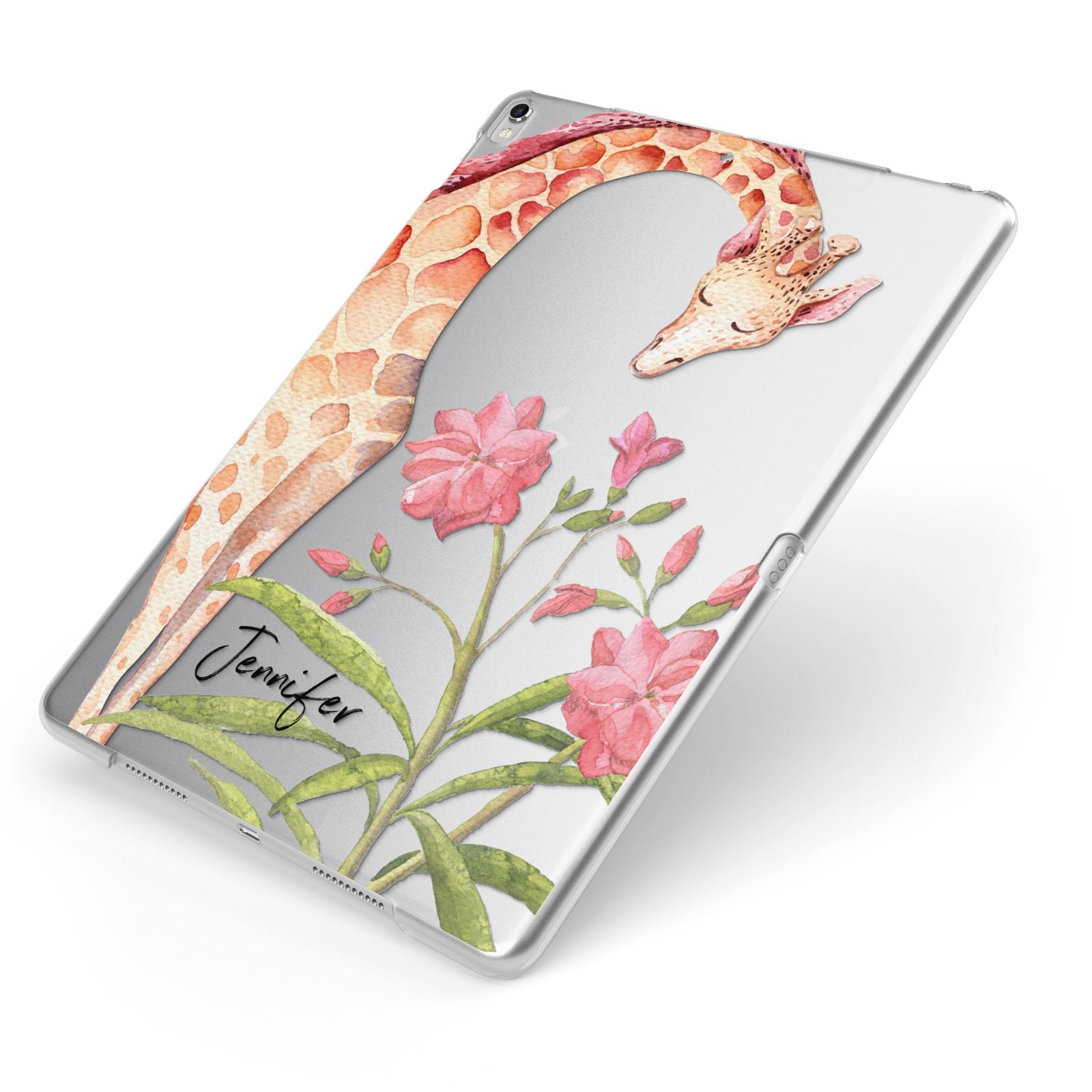 Personalised Giraffe Apple iPad Case on Silver iPad Side View