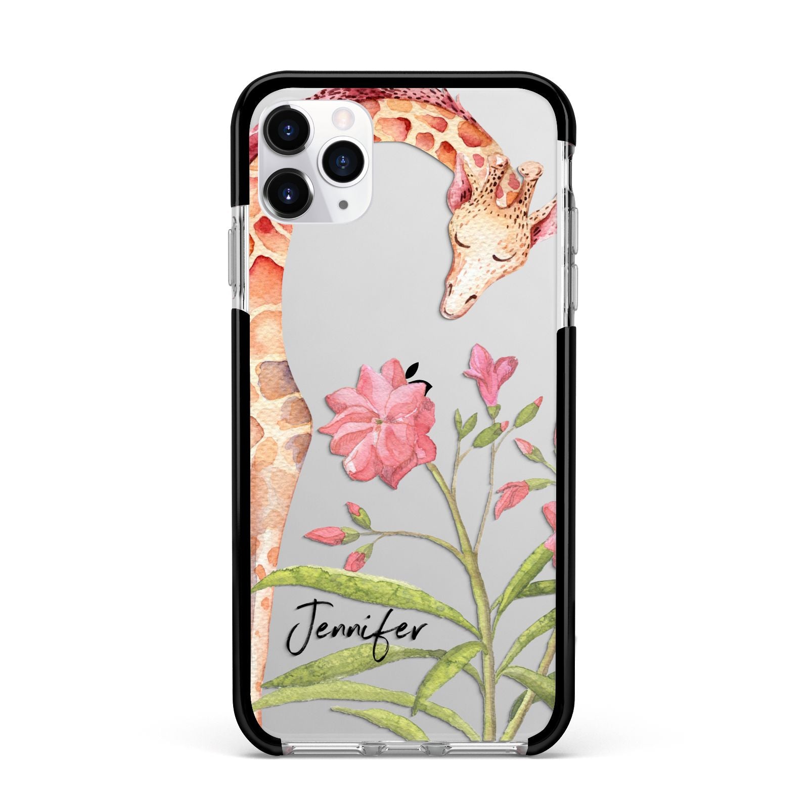 Personalised Giraffe Apple iPhone 11 Pro Max in Silver with Black Impact Case