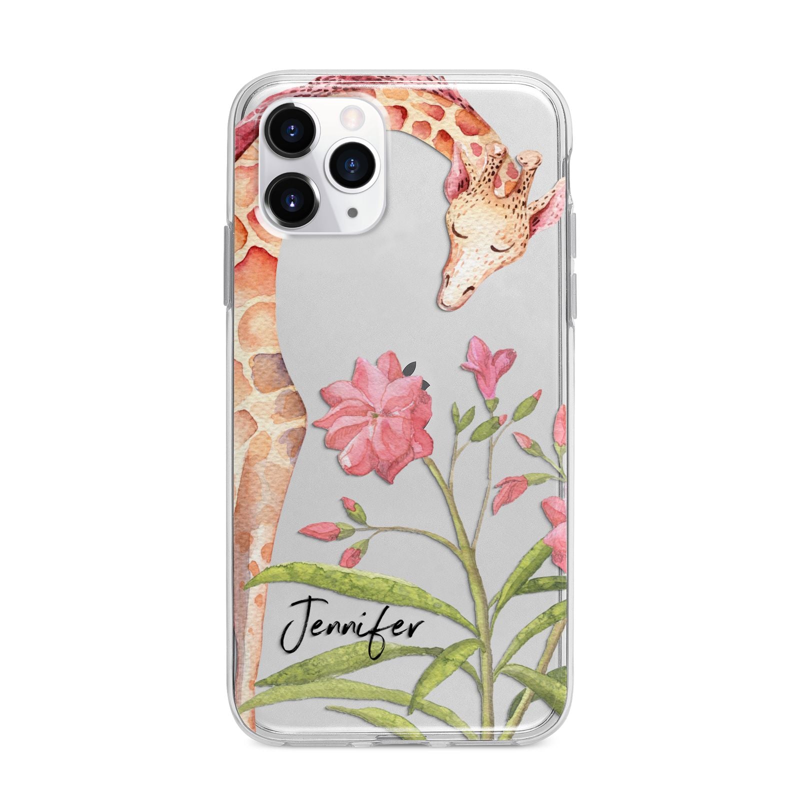 Personalised Giraffe Apple iPhone 11 Pro in Silver with Bumper Case