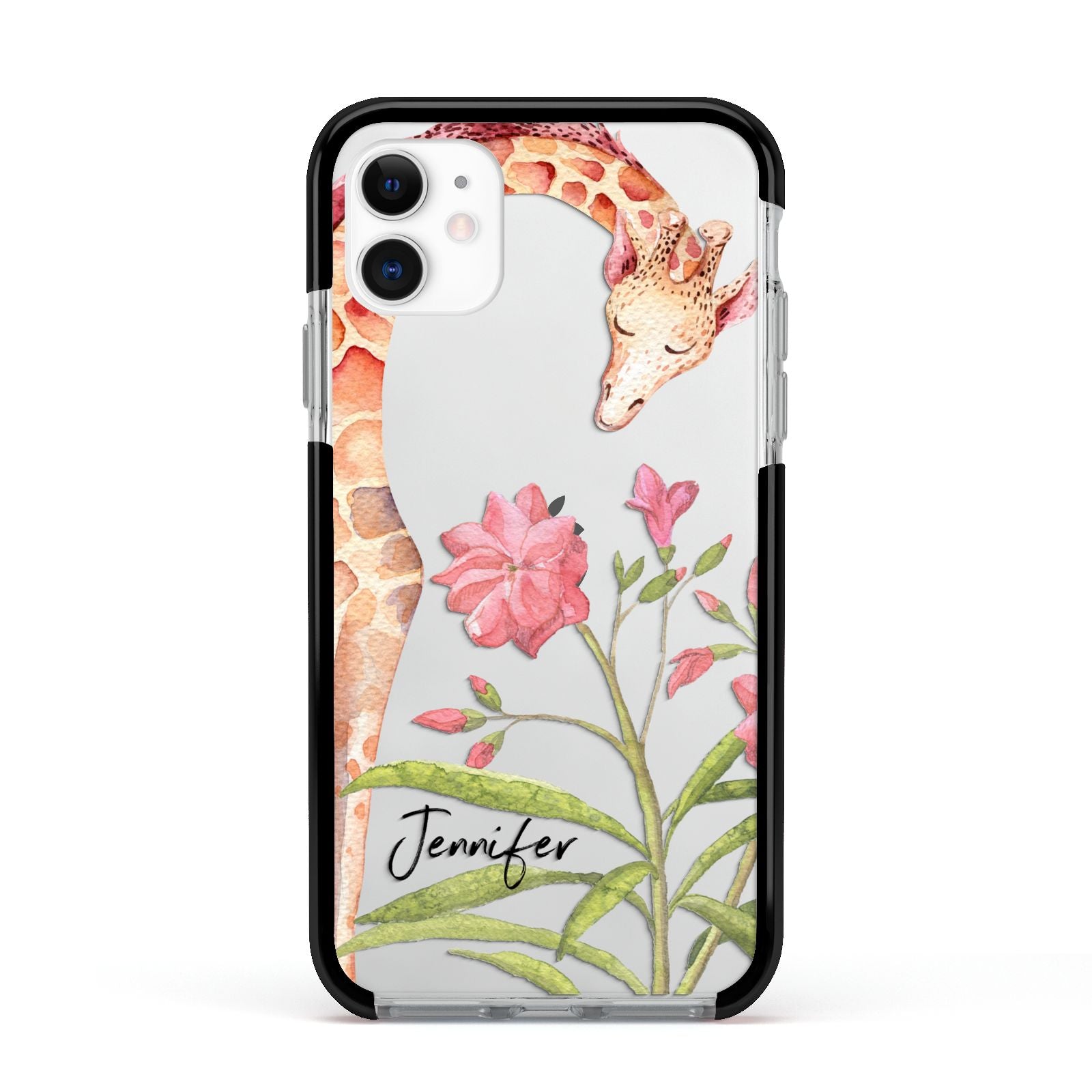 Personalised Giraffe Apple iPhone 11 in White with Black Impact Case