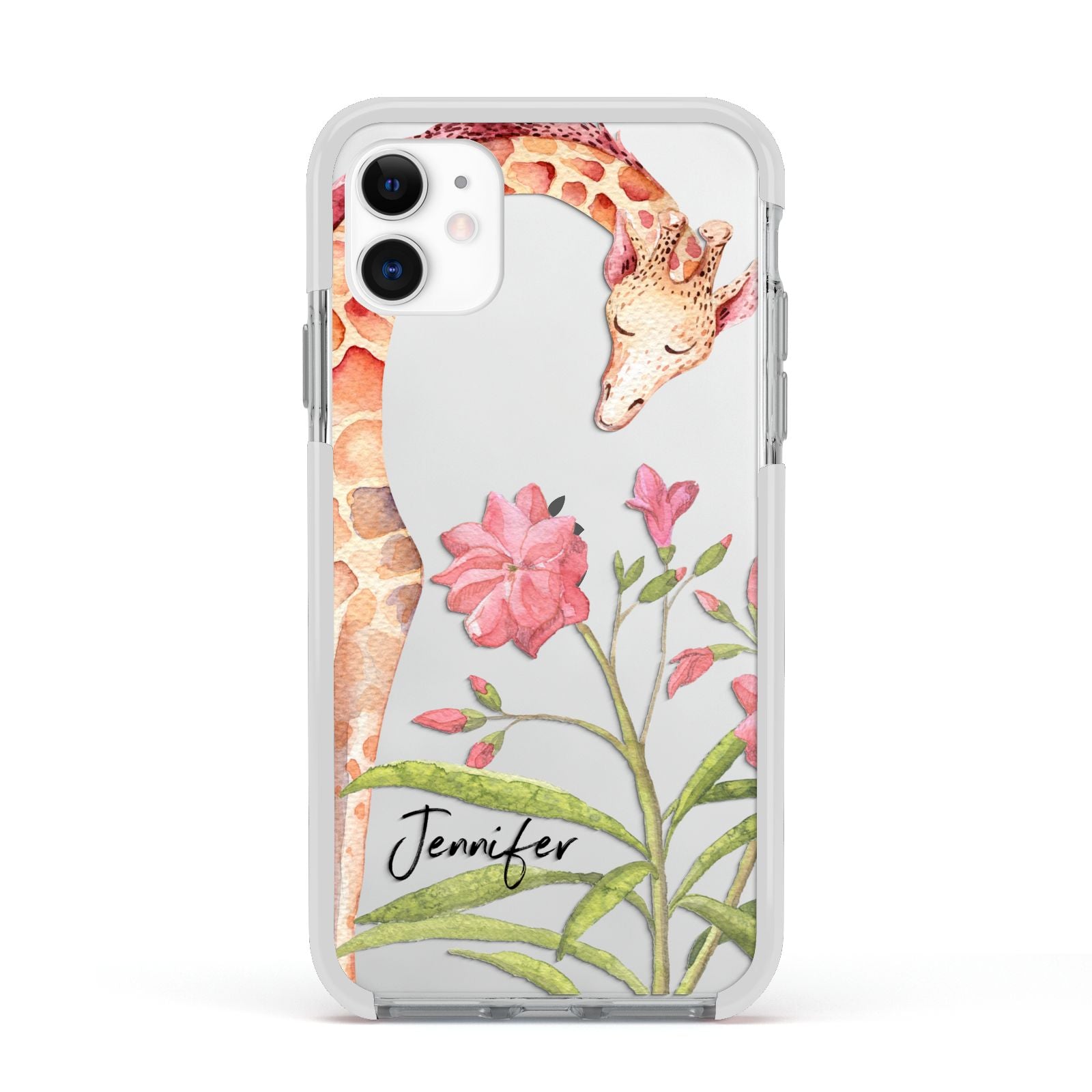 Personalised Giraffe Apple iPhone 11 in White with White Impact Case