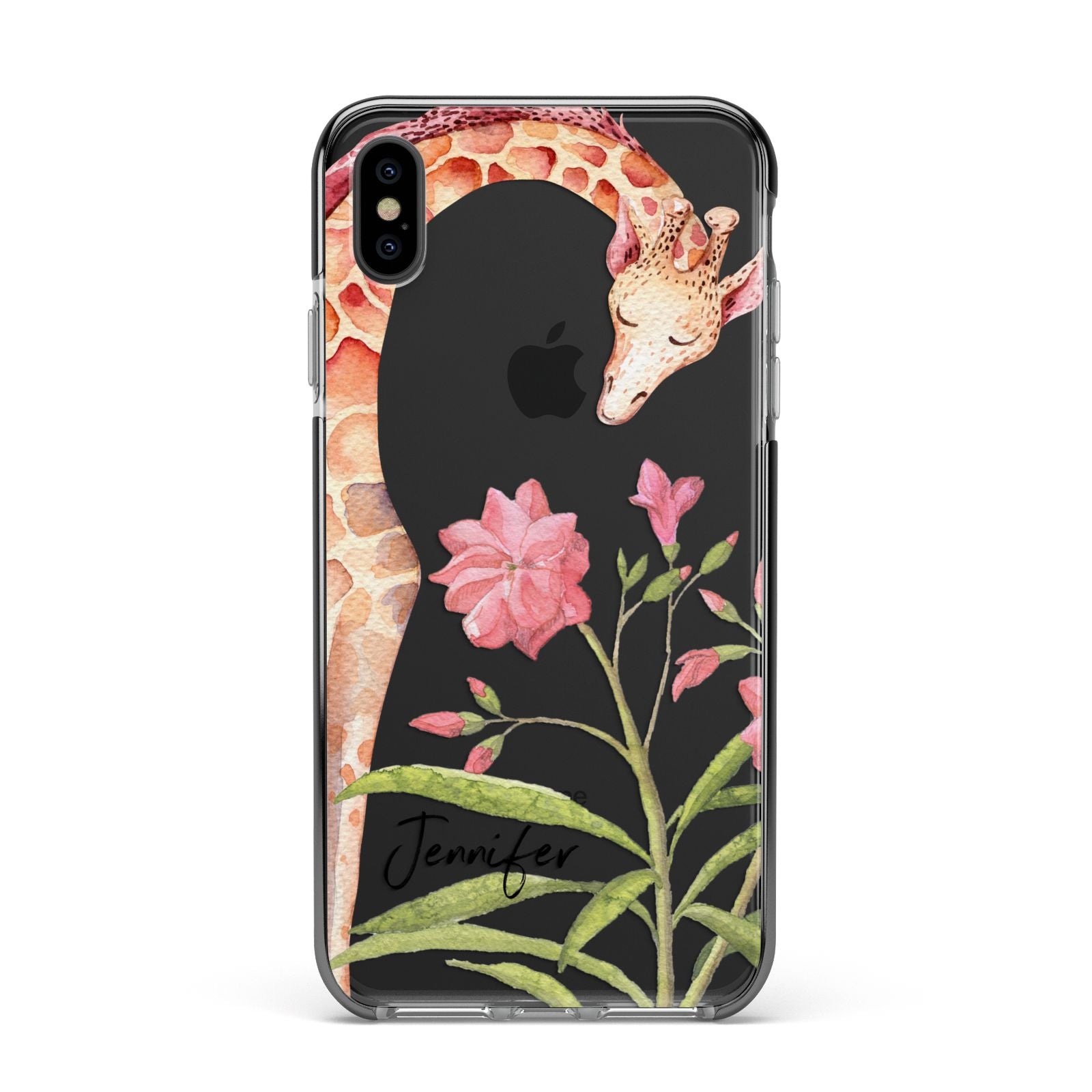 Personalised Giraffe Apple iPhone Xs Max Impact Case Black Edge on Black Phone