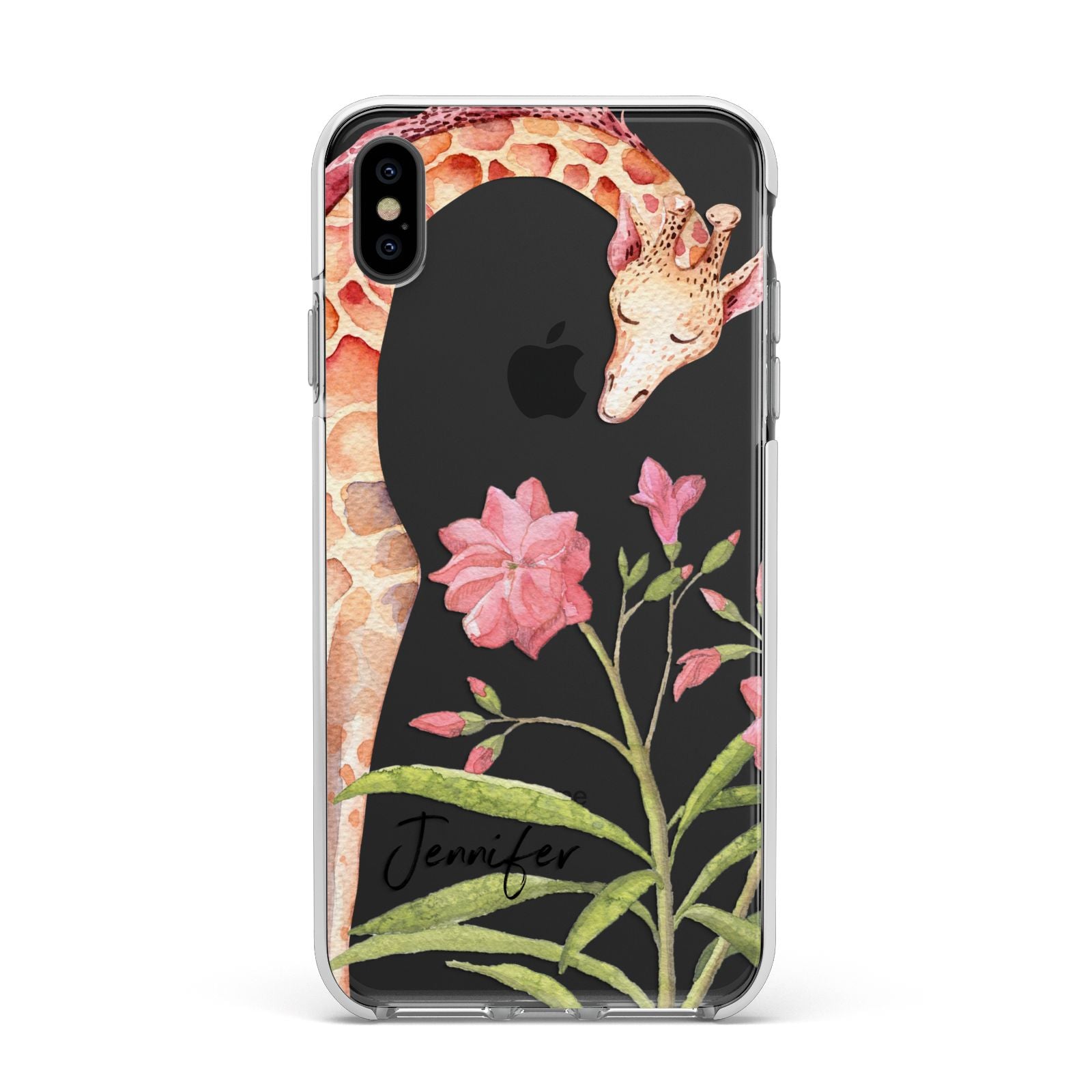 Personalised Giraffe Apple iPhone Xs Max Impact Case White Edge on Black Phone