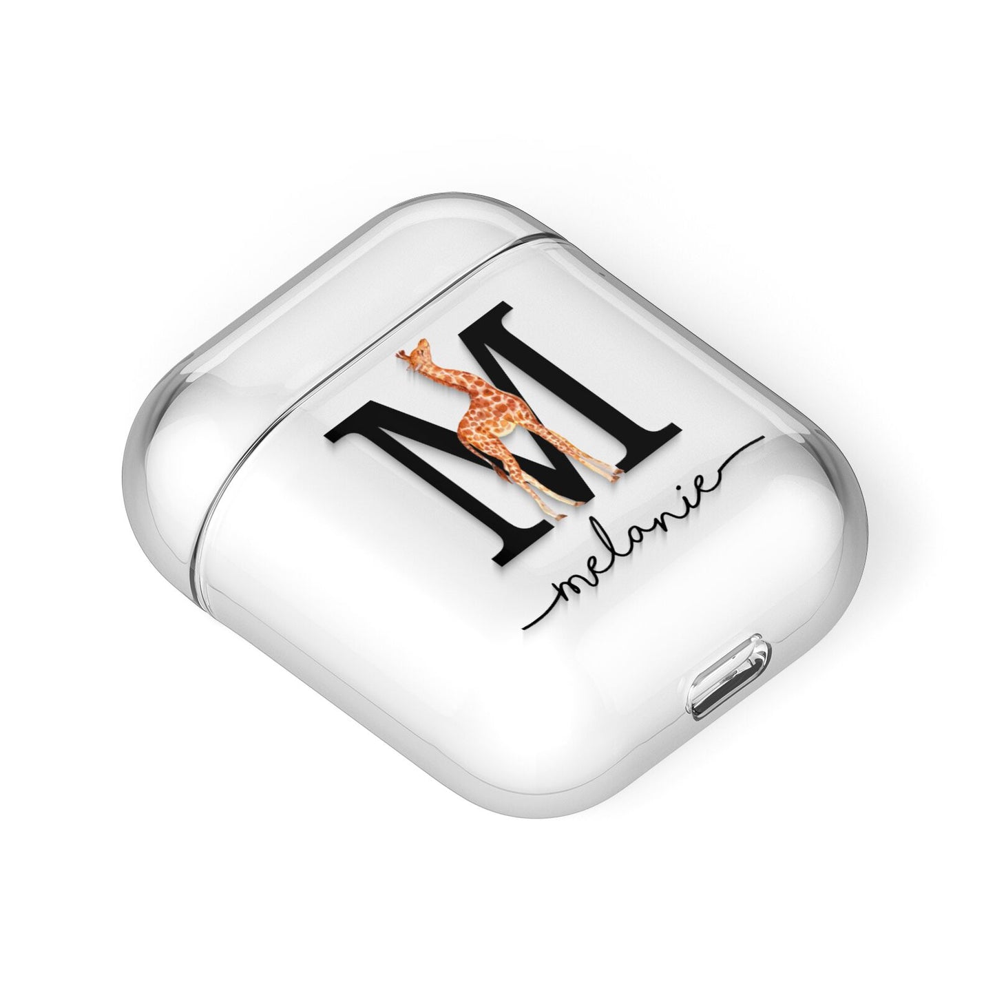 Personalised Giraffe Initial AirPods Case Laid Flat