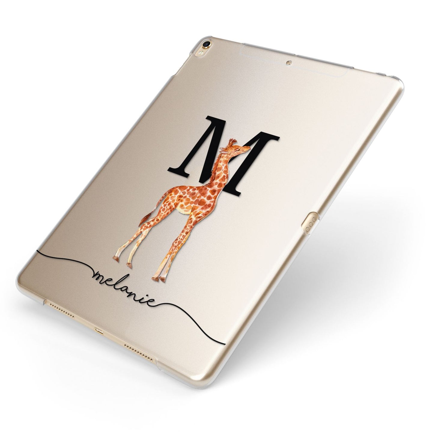 Personalised Giraffe Initial Apple iPad Case on Gold iPad Side View