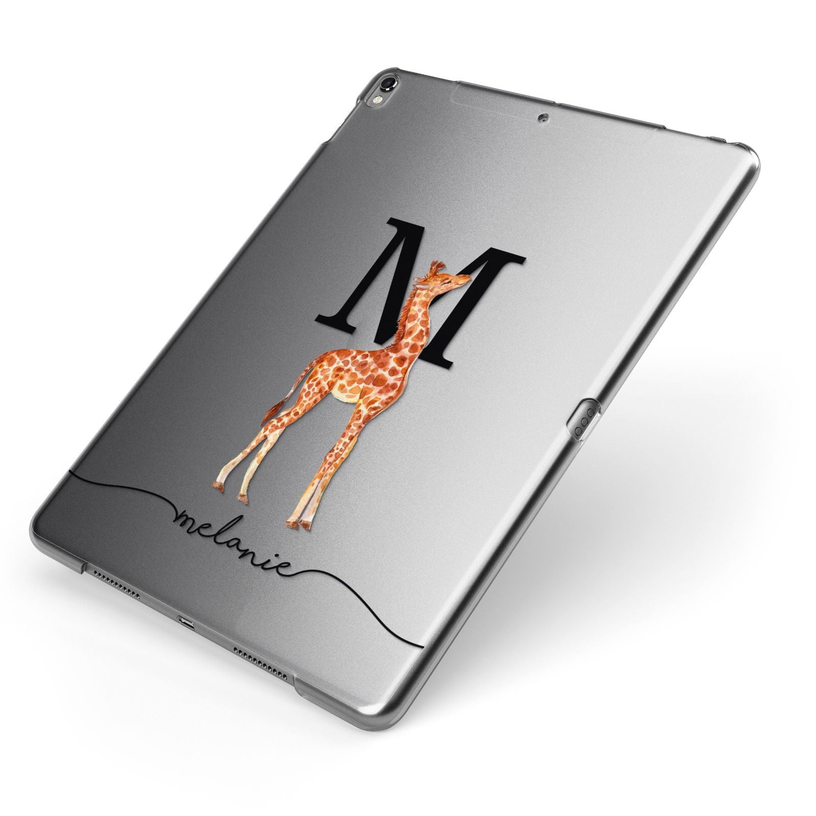 Personalised Giraffe Initial Apple iPad Case on Grey iPad Side View