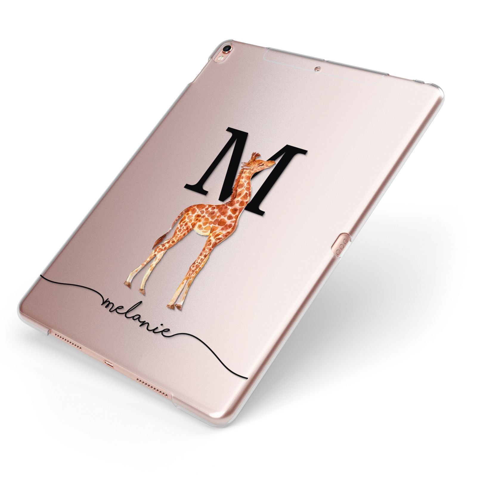 Personalised Giraffe Initial Apple iPad Case on Rose Gold iPad Side View