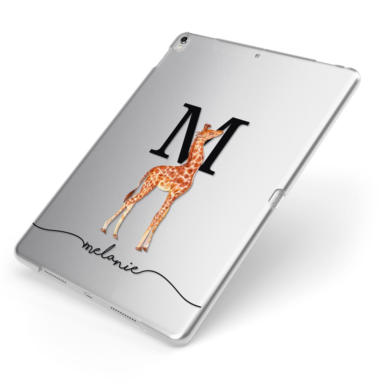 Personalised Giraffe Initial Apple iPad Case on Silver iPad Side View